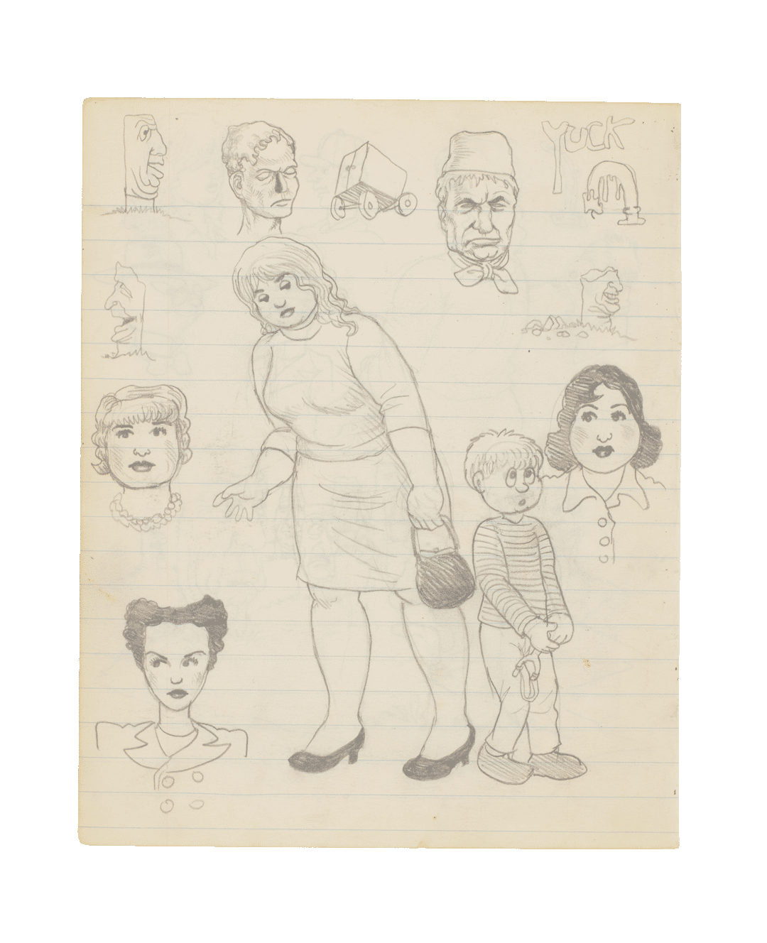 The recto of a drawing by R. Crumb, titled Untitled (Yuck), dated circa 1962.