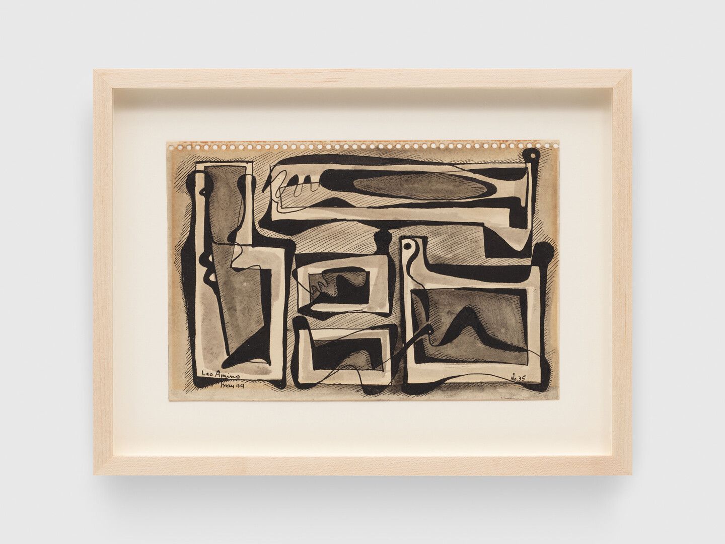 An ink drawing on paper by Leo Amino, titled, No. 35, dated 1949.