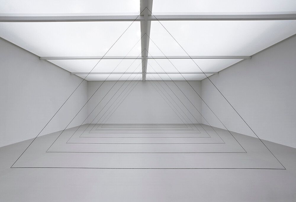 An installation view of work by Fred Sandback at Art Basel Unlimited in 2018.