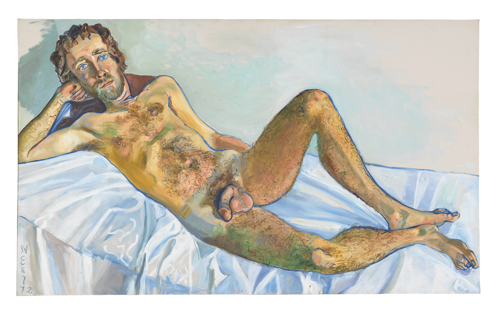 A painting by Alice Neel, titled John Perreault, dated 1972.