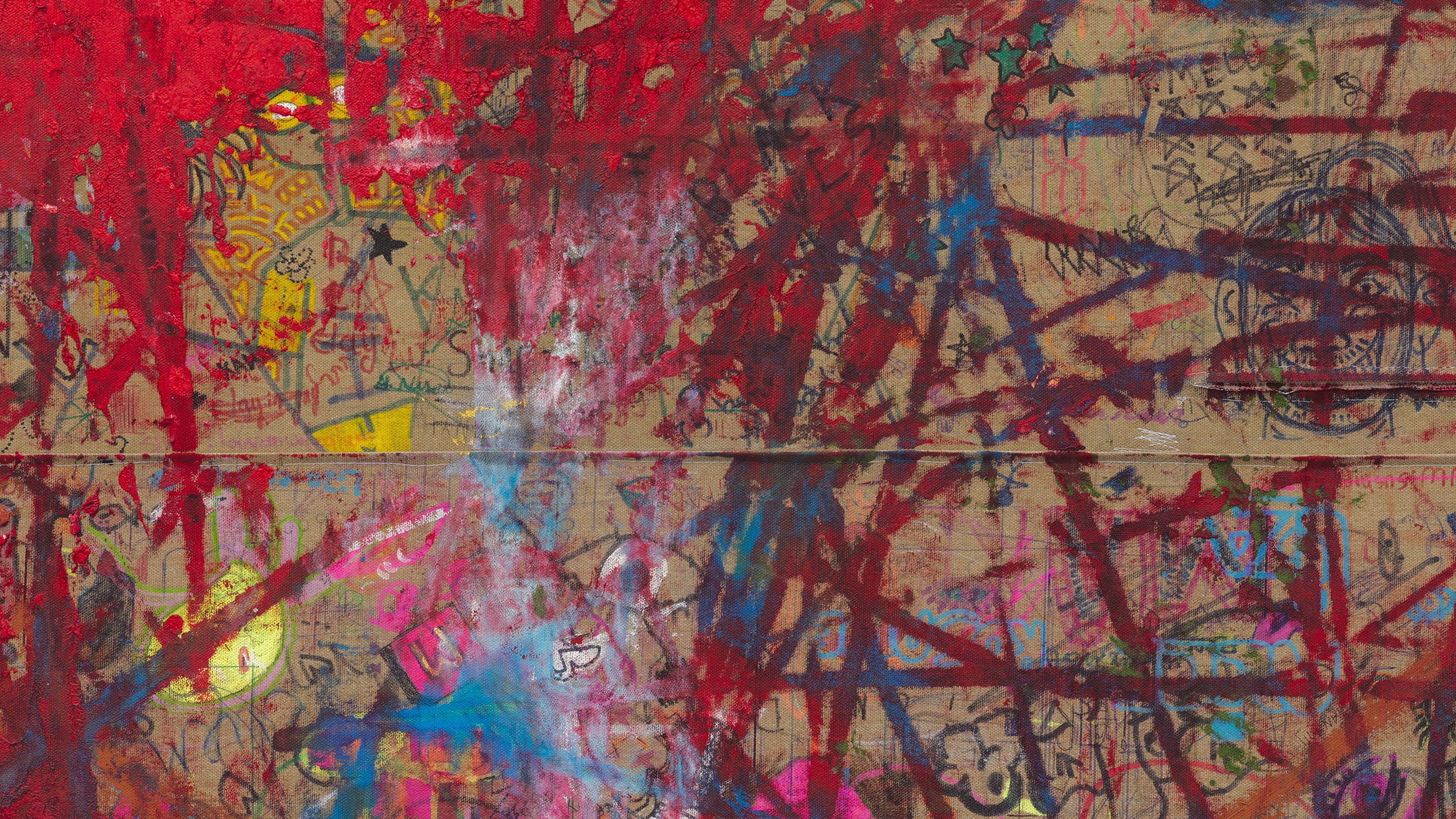 Detail of a painting by Oscar Murillo called fields of spirits