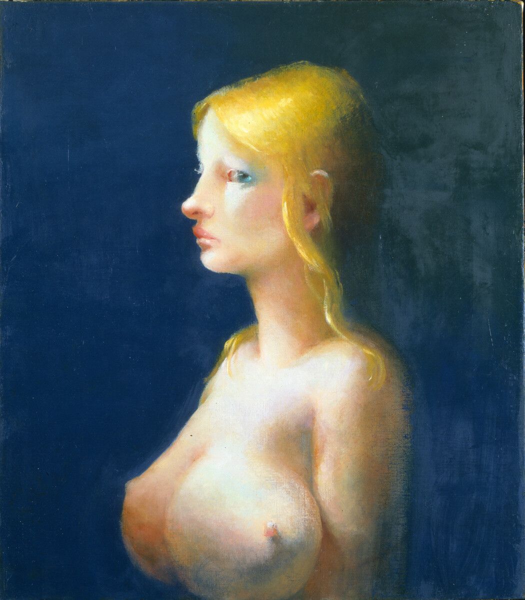 A detail of a painting by Lisa Yuskavage titled Helga dated 1993.