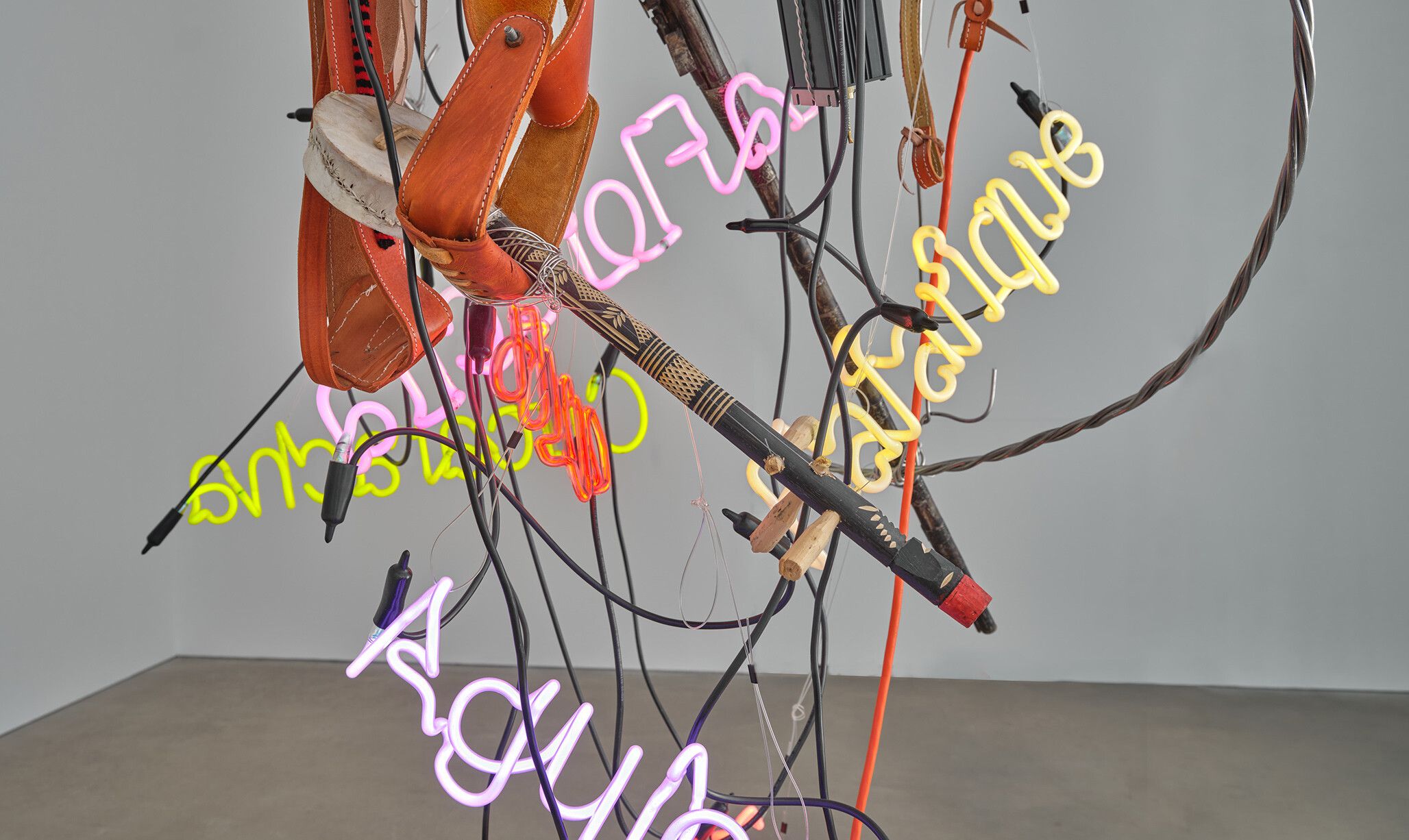 A detail from a work by Jason Rhoades, titled Chandelier 39, dated 2006.