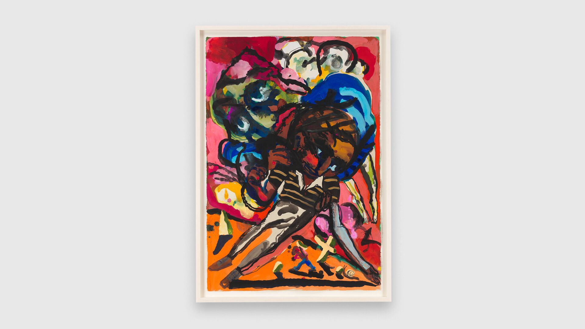 A gouache and graphite work on paper by Dana Schutz, titled Floating Pieta, dated 2020.