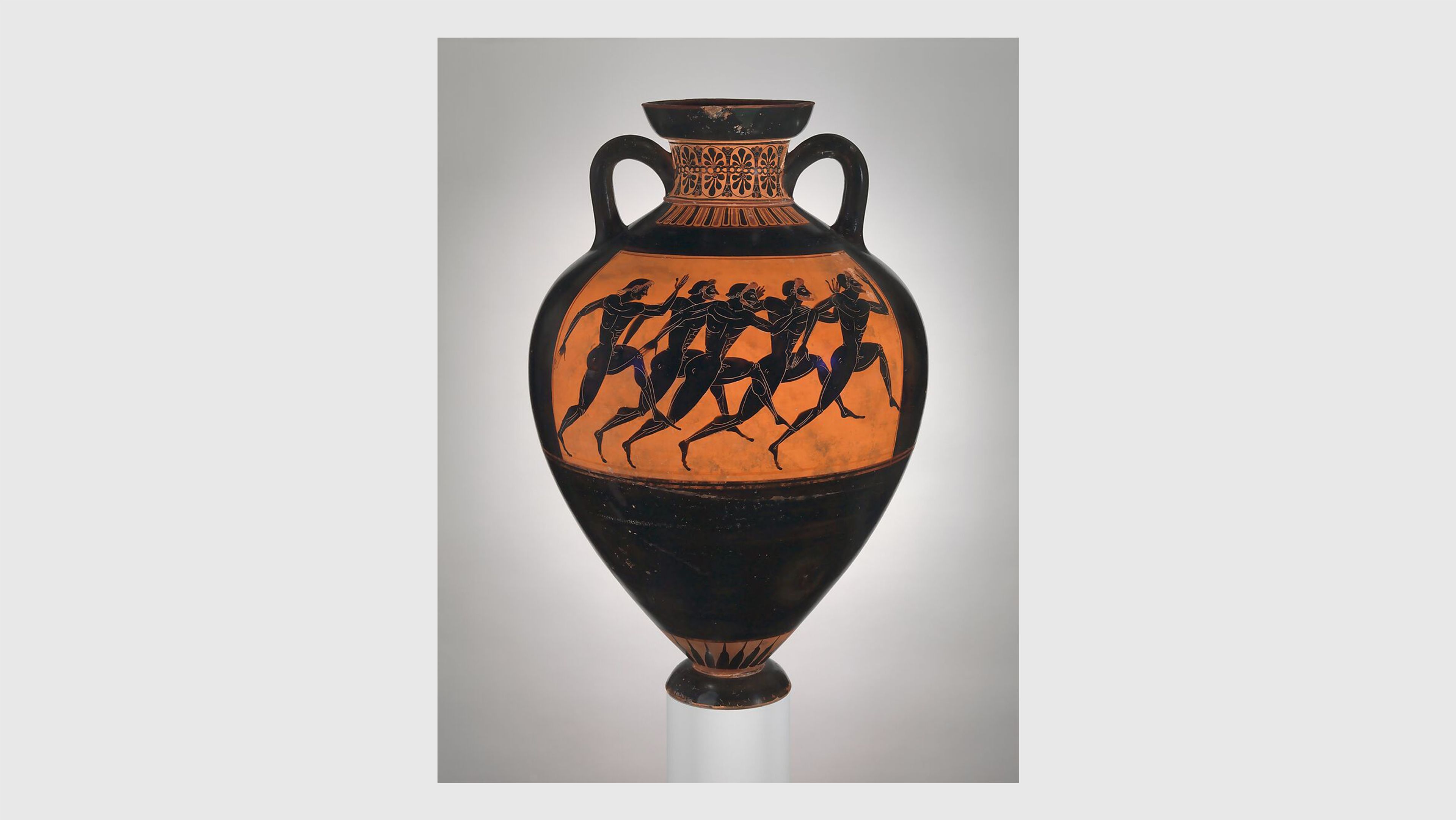 Terracotta Panathenaic prize amphora by Euphiletos Painter, circa 530 BCE.