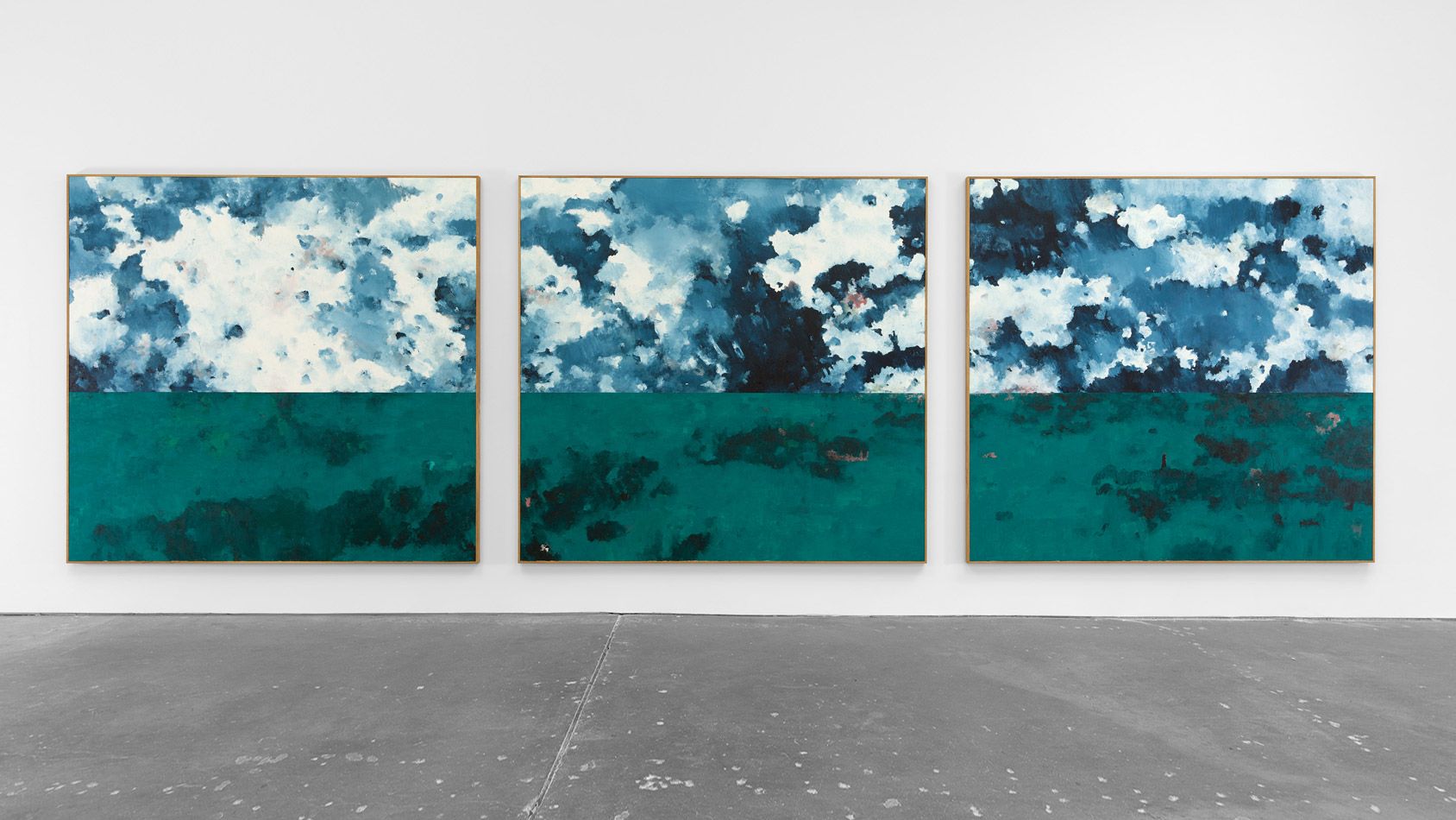 Three paintings comprising a triptych by Harold Ancart, titled Bad Weather, dated 2021.