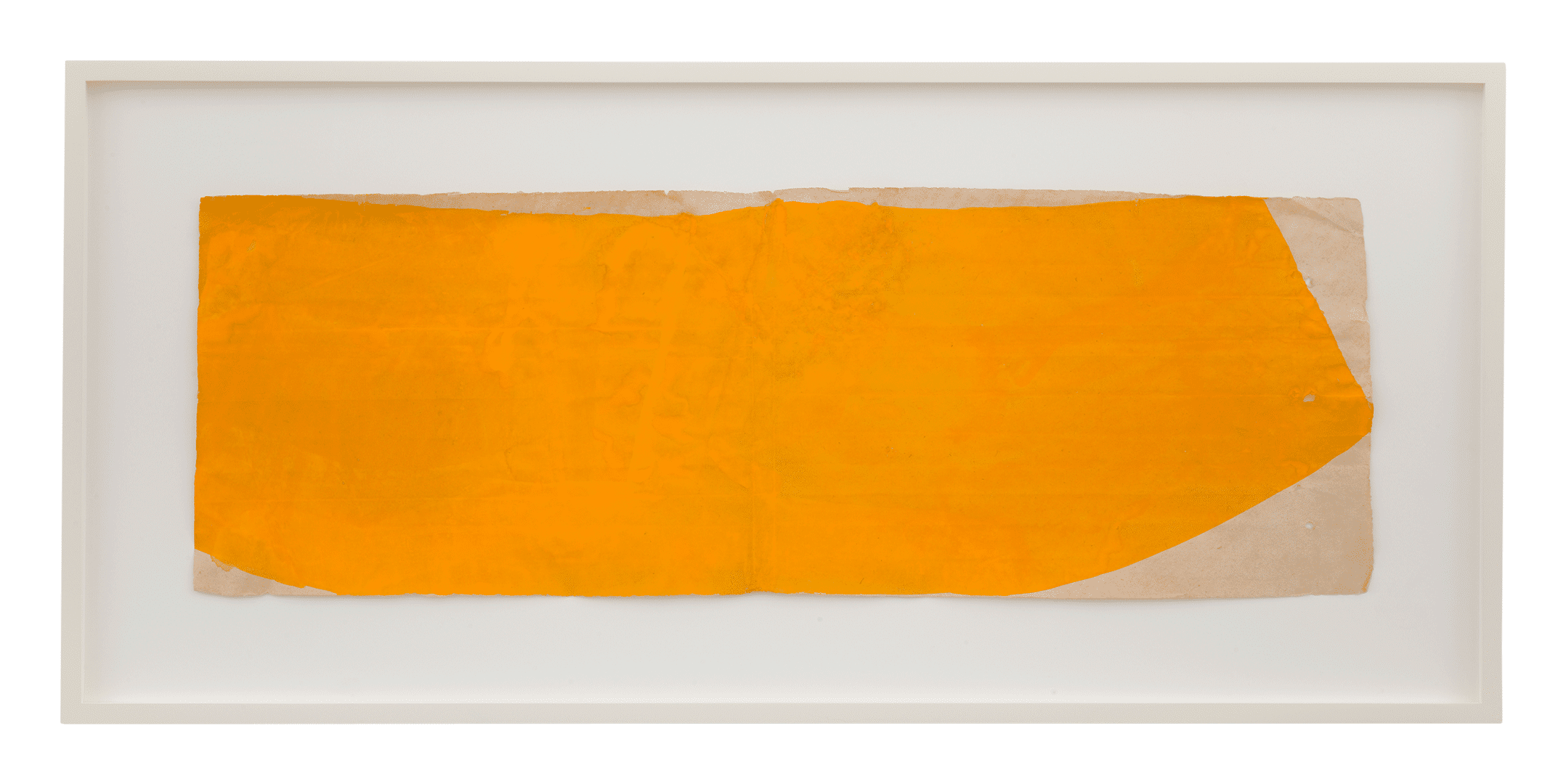 A watercolor on found old Indian ledger paper by Suzan Frecon, titled orange b, i, dated 2012 and 2013. 