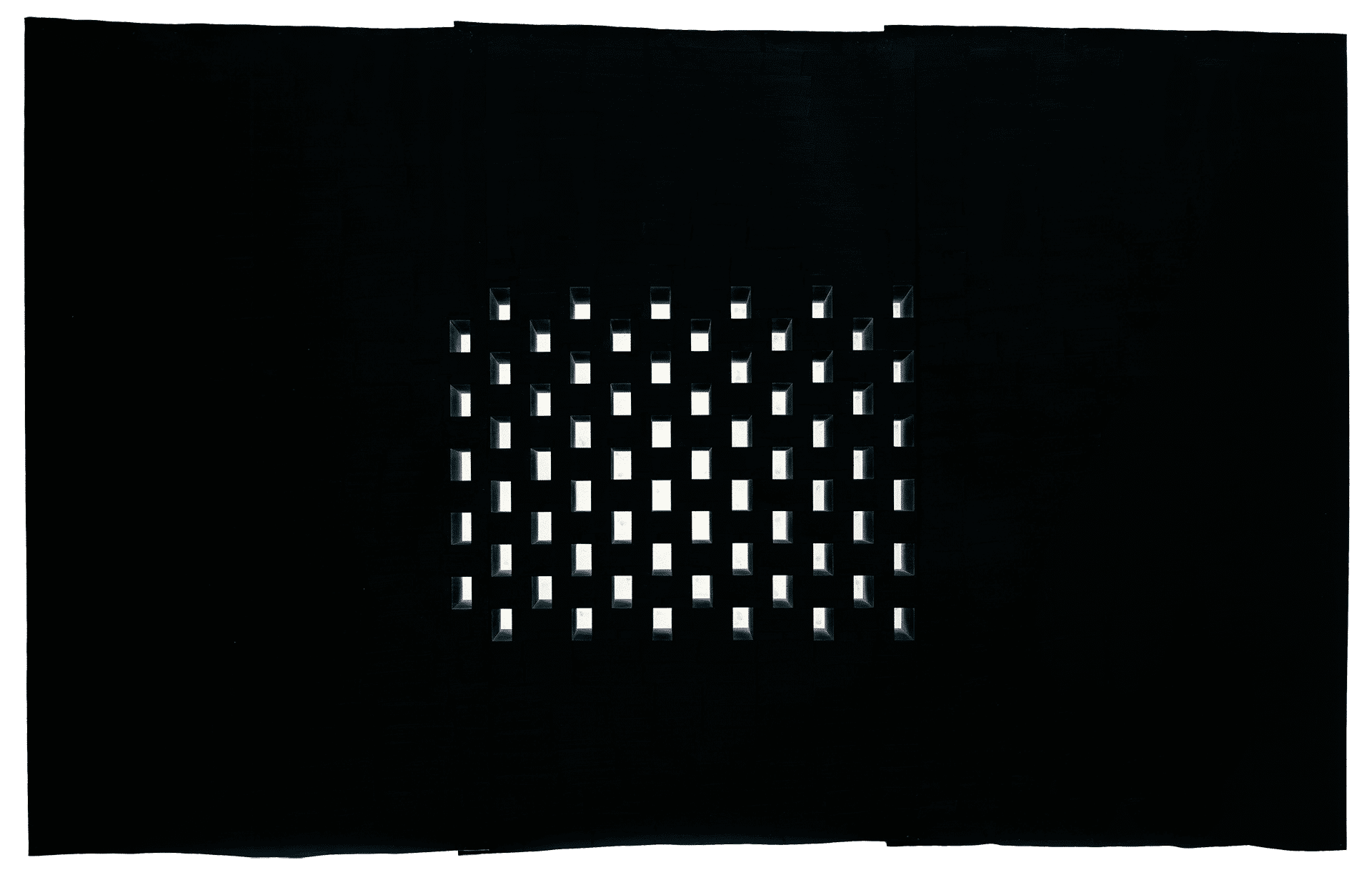 An encaustic wax and oil work on paper by Toba Khedoori, titled Untitled (Dark Windows), dated 2006.