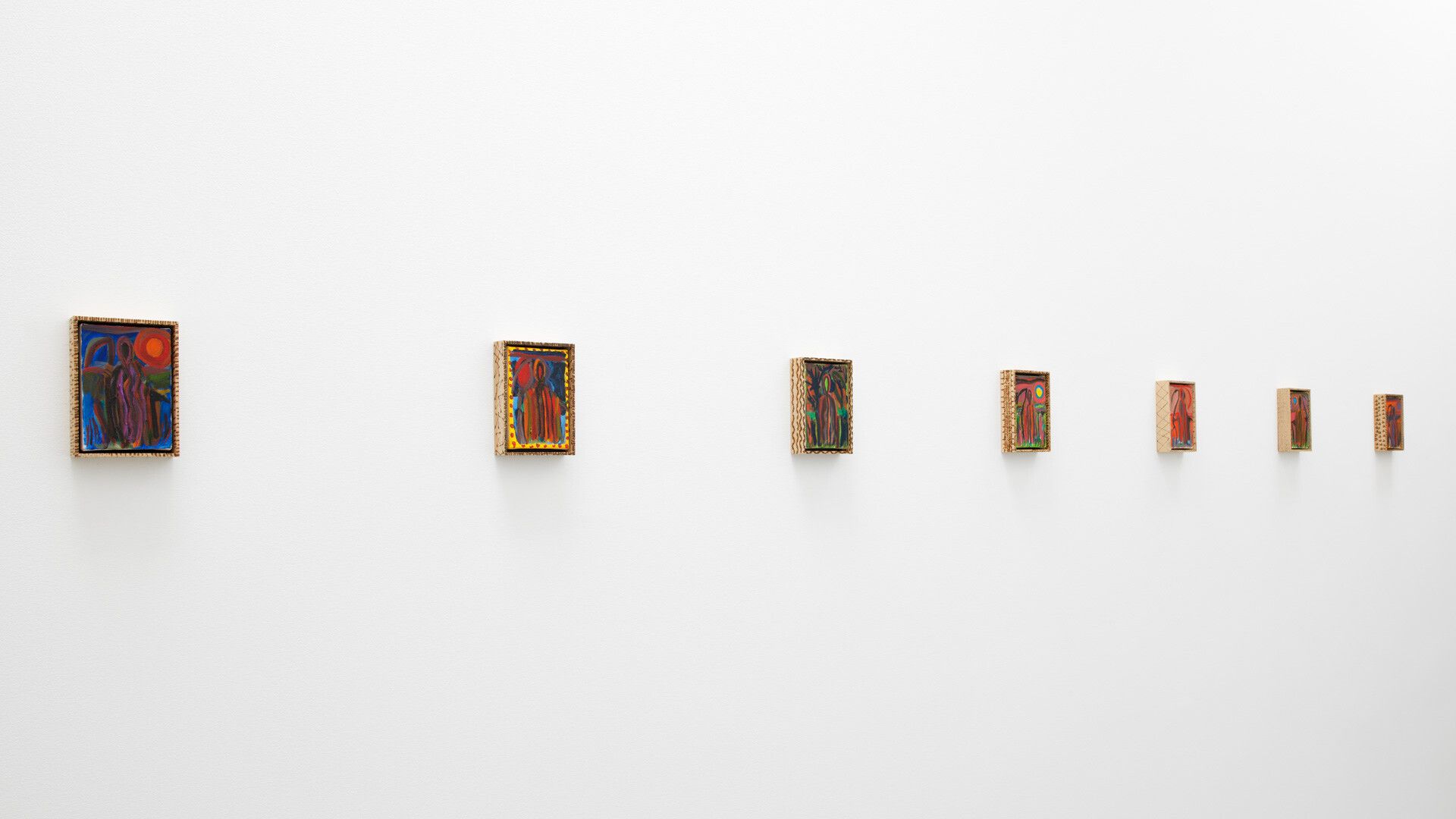 An installation view featuring paintings by Josh Smith, dated 2019