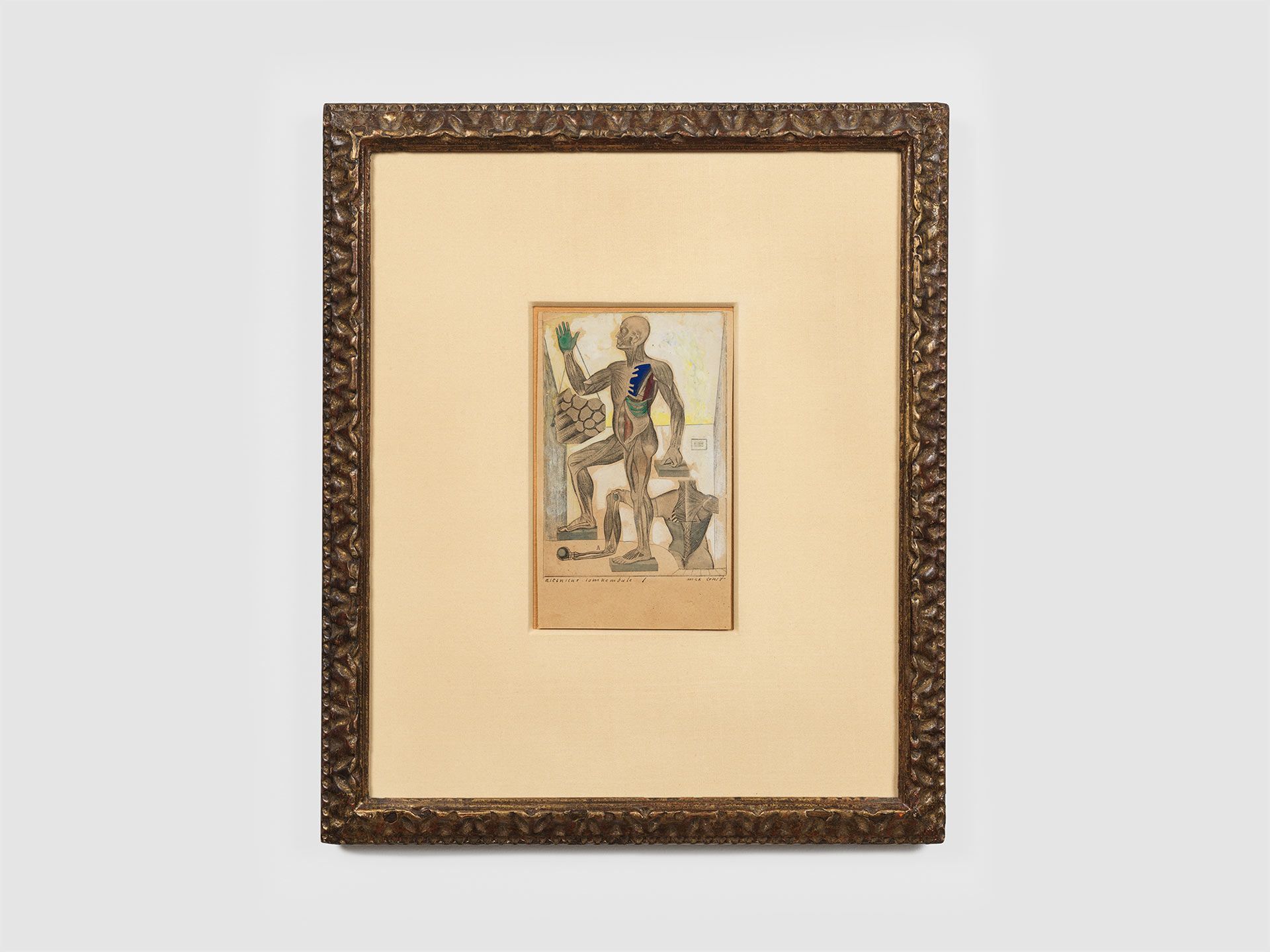 A drawing by Max Ernst, titled Ascenseur somnambule I, translated as Somnambulist Elevator I, dated 1920.
