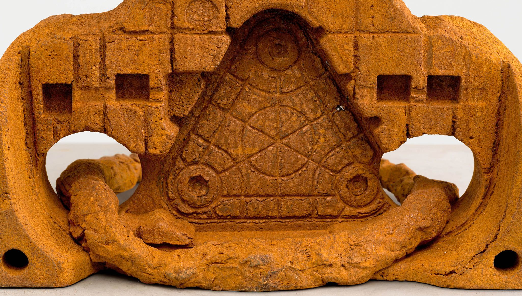 A detail of a sculpture by Huma Bhabha, title Lodger, dated 2024