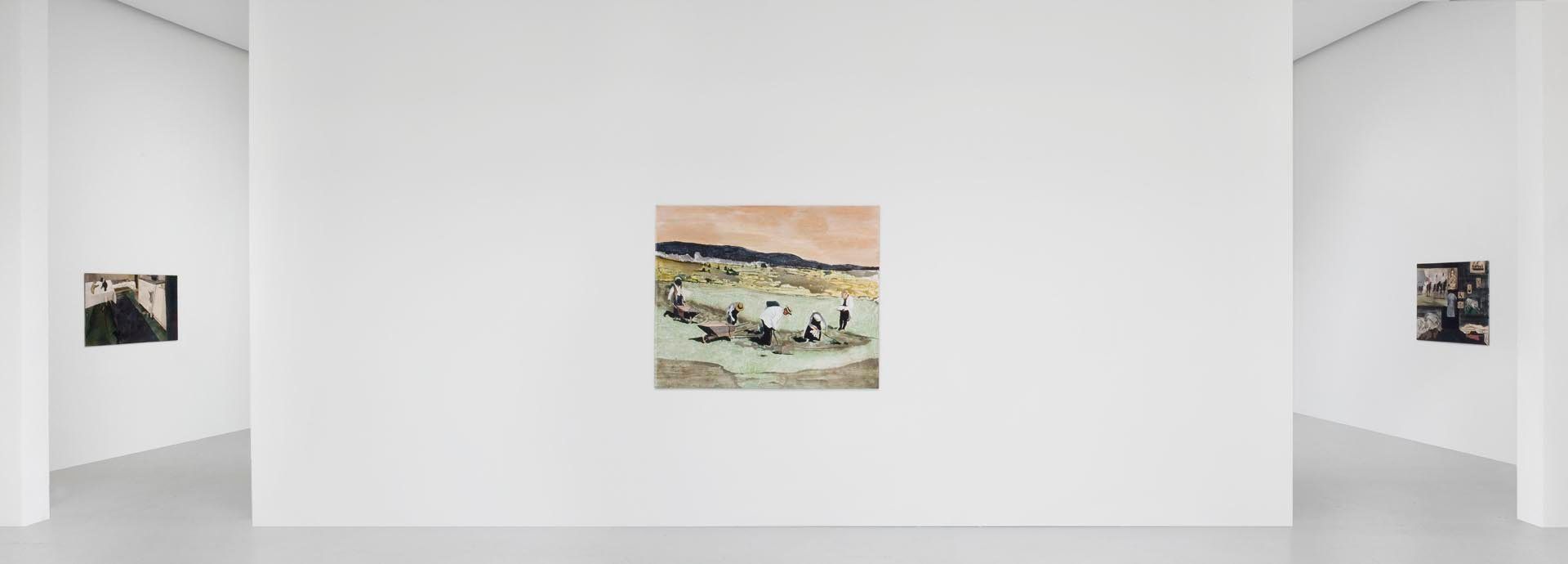 Installation view of the exhibition Mamma Andersson: Who is sleeping on my pillow, at David Zwirner in New York, dated 2010.
