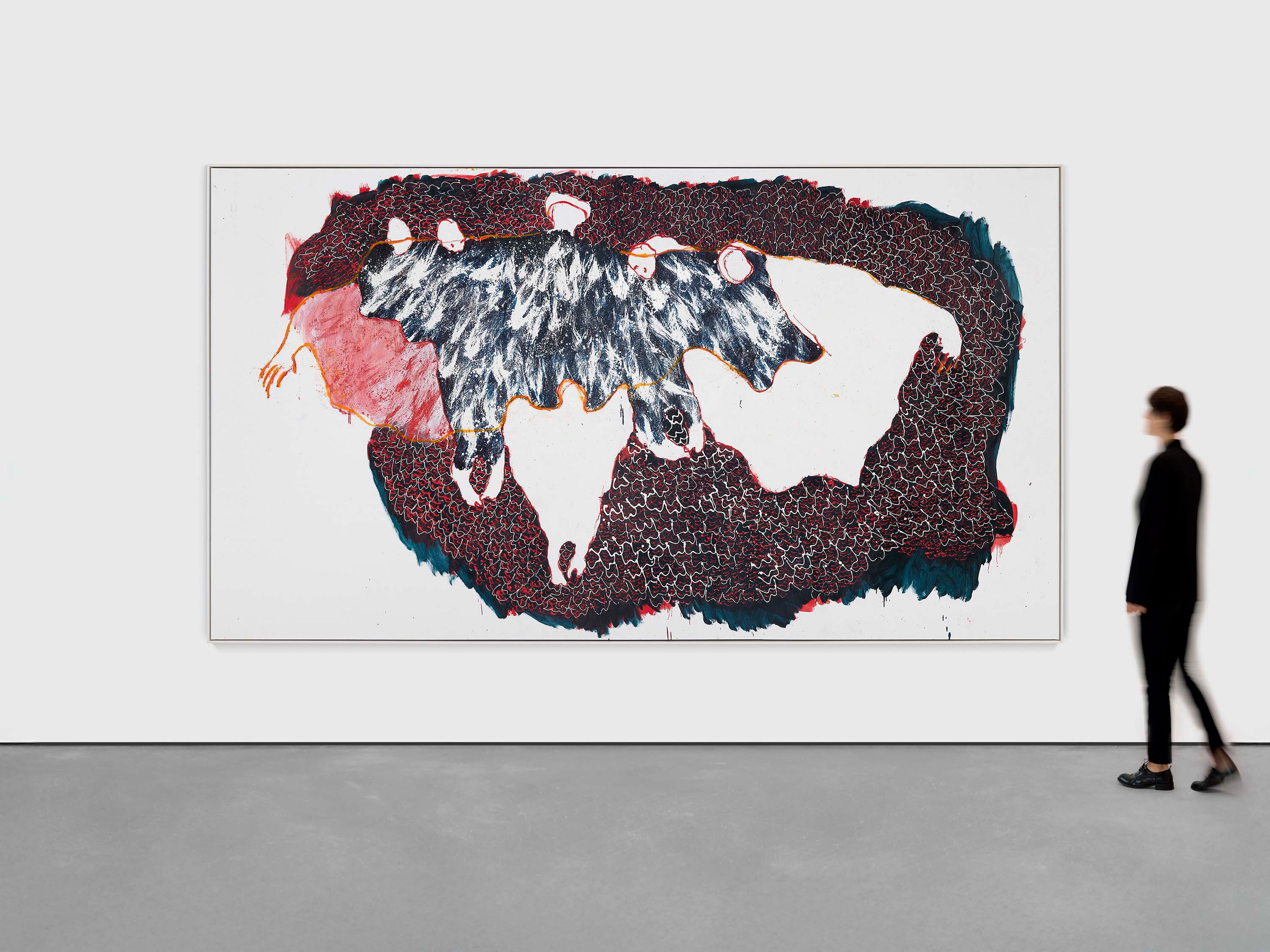 A painting by Portia Zvavahera, titled Lifted Away, dated 2024.