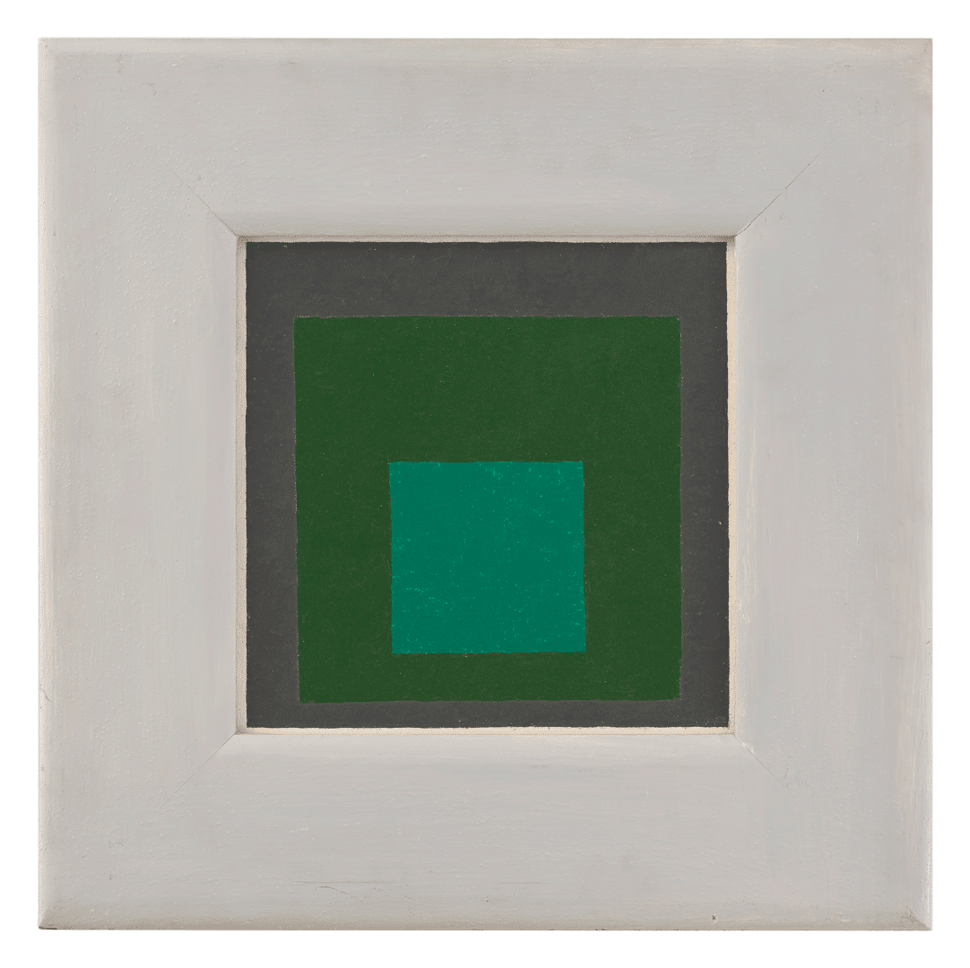 An oil painting on Masonite by Josef Albers, titled Homage to the Square, dated 1954.