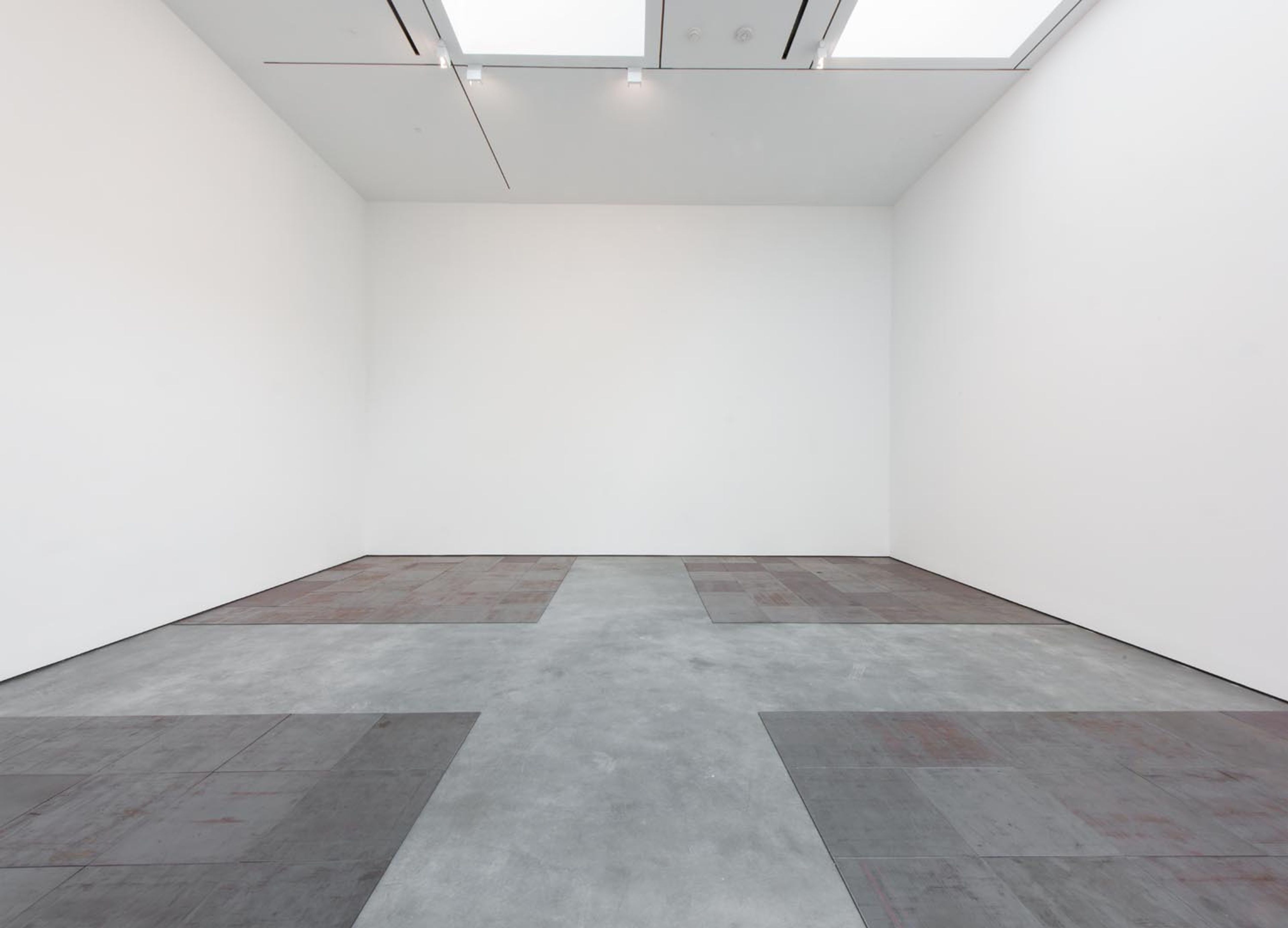 Installation view of the exhibition Dan Flavin and Donald Judd, at David Zwirner in New York, dated 2013.