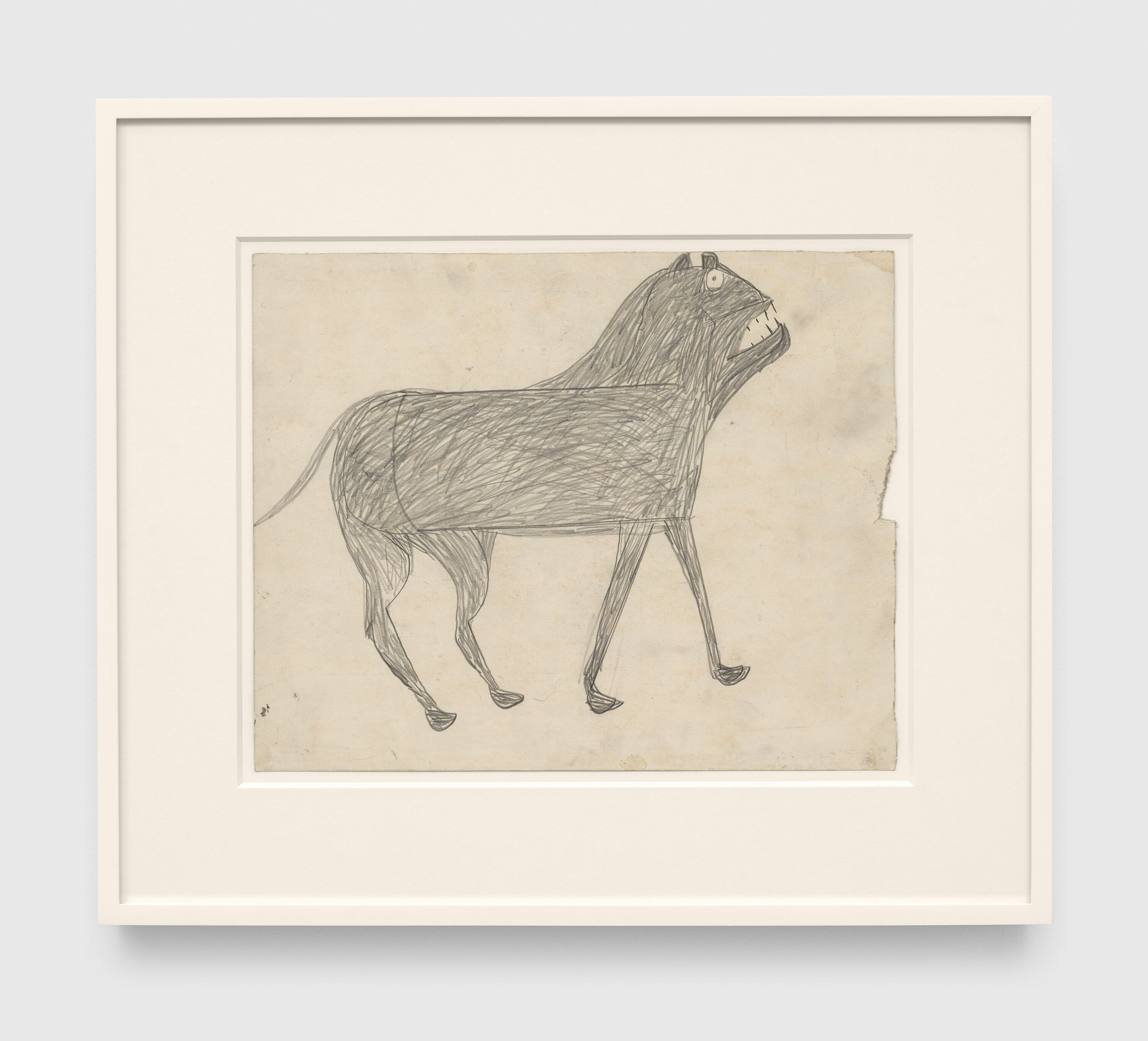 A drawing by Bill Traylor, titled Snarling Dog, 1939 to 1942.