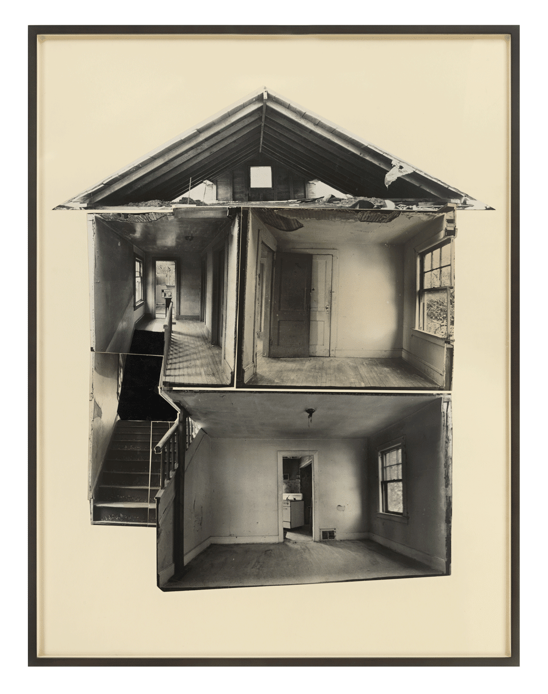 A photograph by Gordon Matta-Clark, titled Splitting, dated 1974.