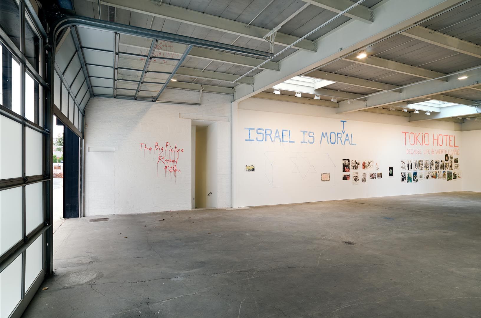 Installation view of the exhibition Raymond Pettibon: Here's Your Irony Back (The Big Picture), at David Zwirner in New York, dated 2007. 