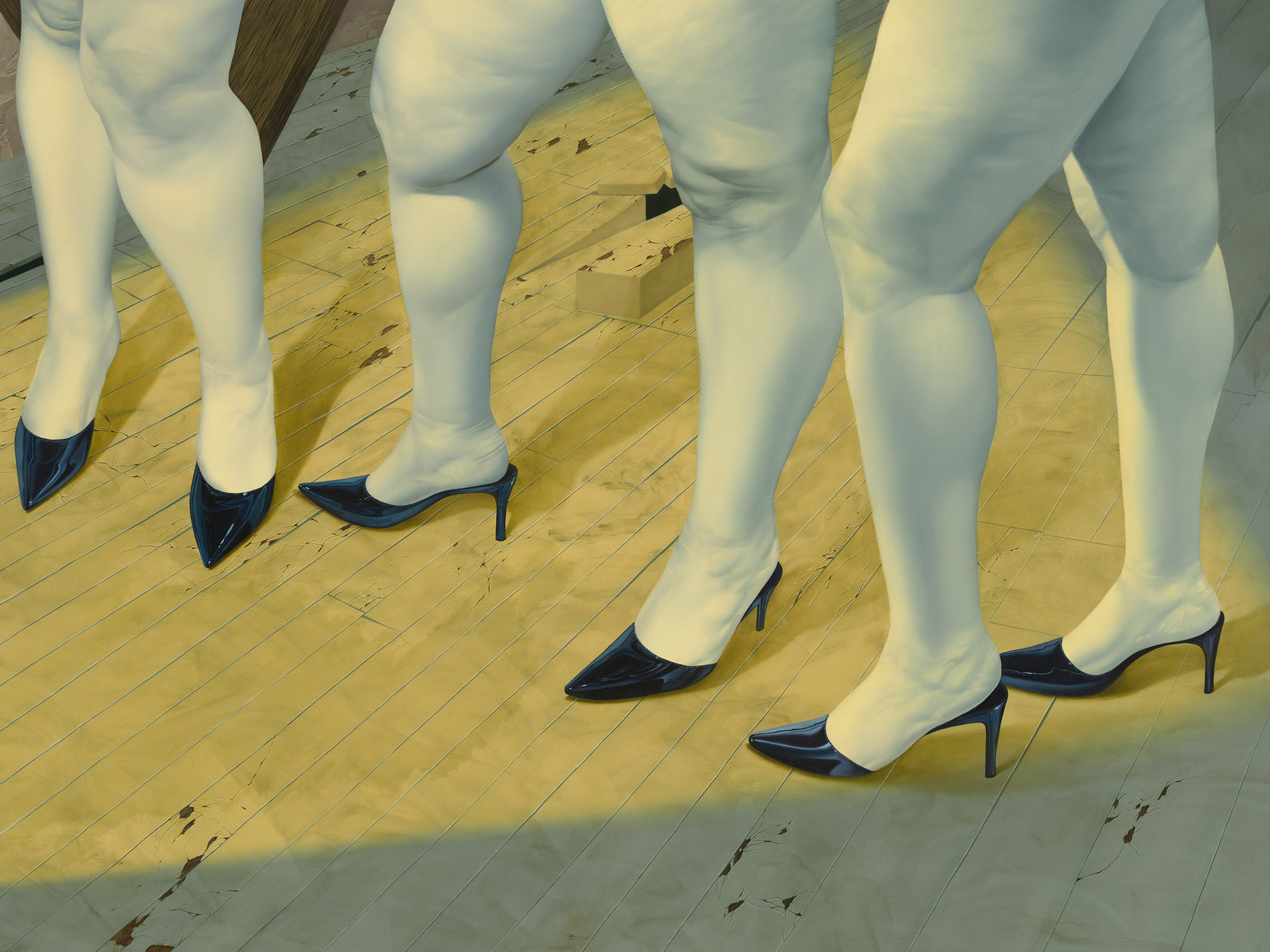 A detail from a painting by Sasha Gordon, titled Whores in the Attic, dated 2024.