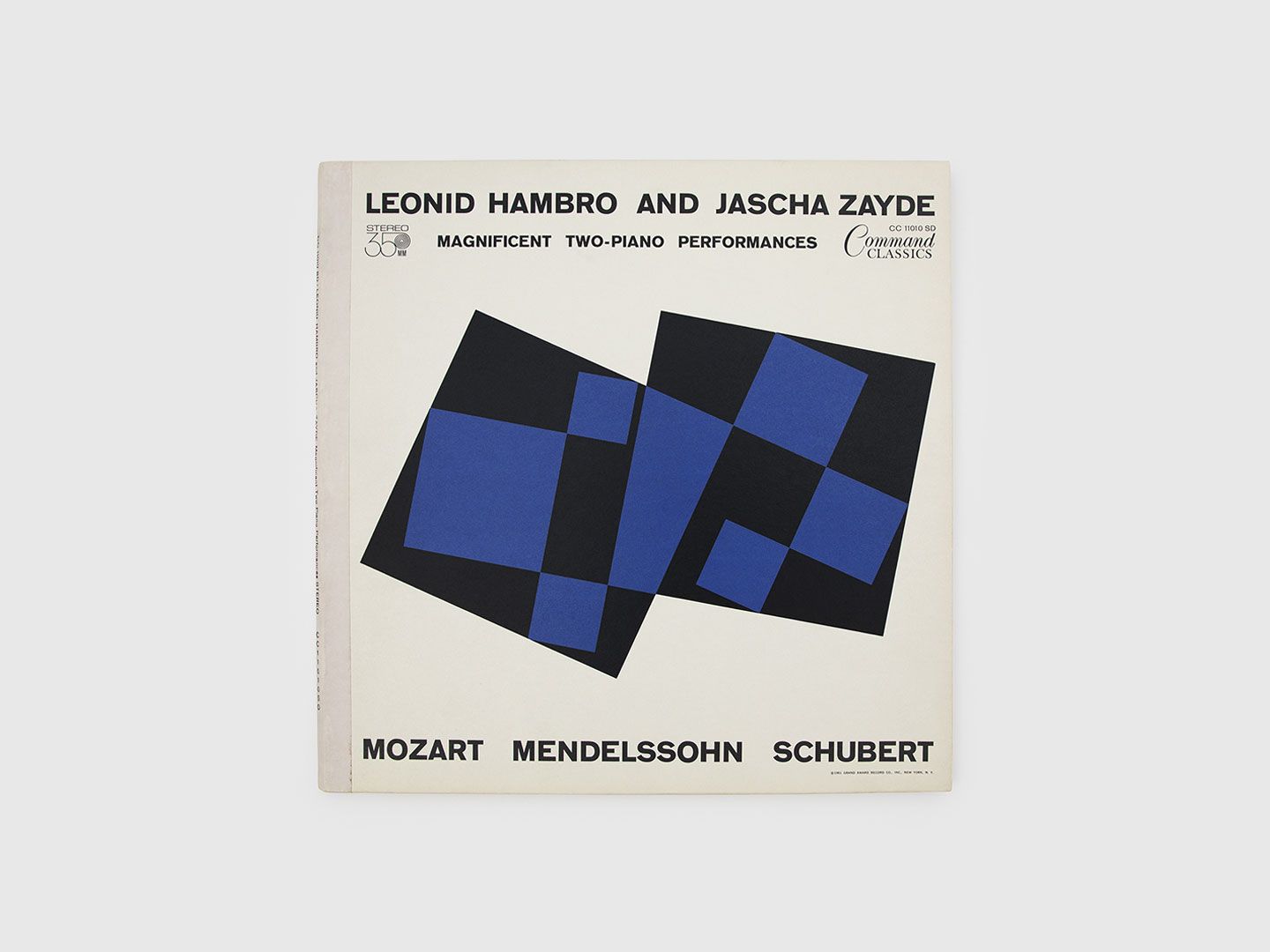 An offset printed record album jacket by Josef Albers. Album titled Leonid Hambro and Jascha Zayde / Magnificent Two-Piano Performances, dated 1961