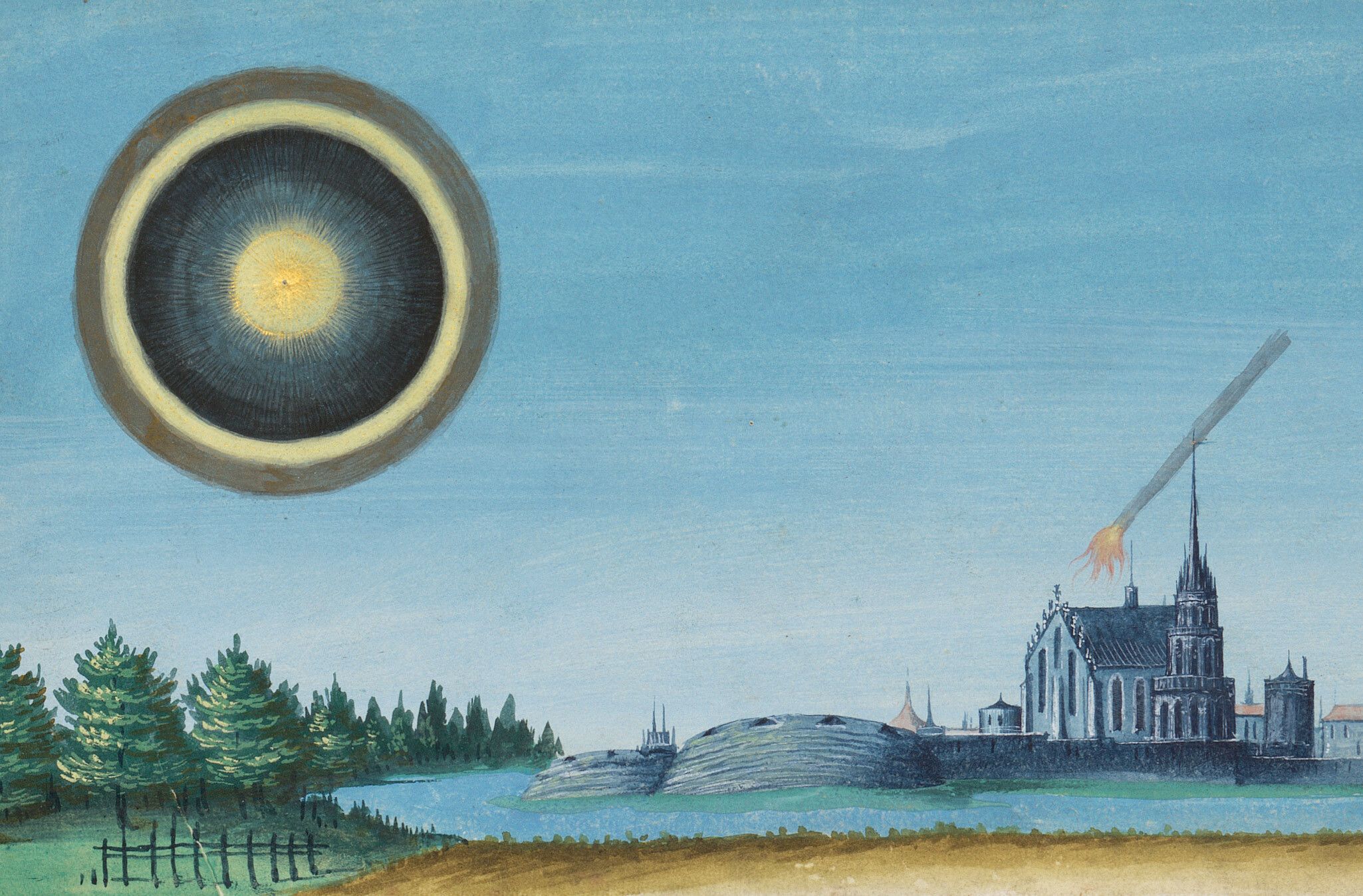 Detail of Folio 103: “In the year 1520, on the fourth of January, this sign was seen in Vienna for three hours until five after midday. It is called “Halo” and is like the moon.”