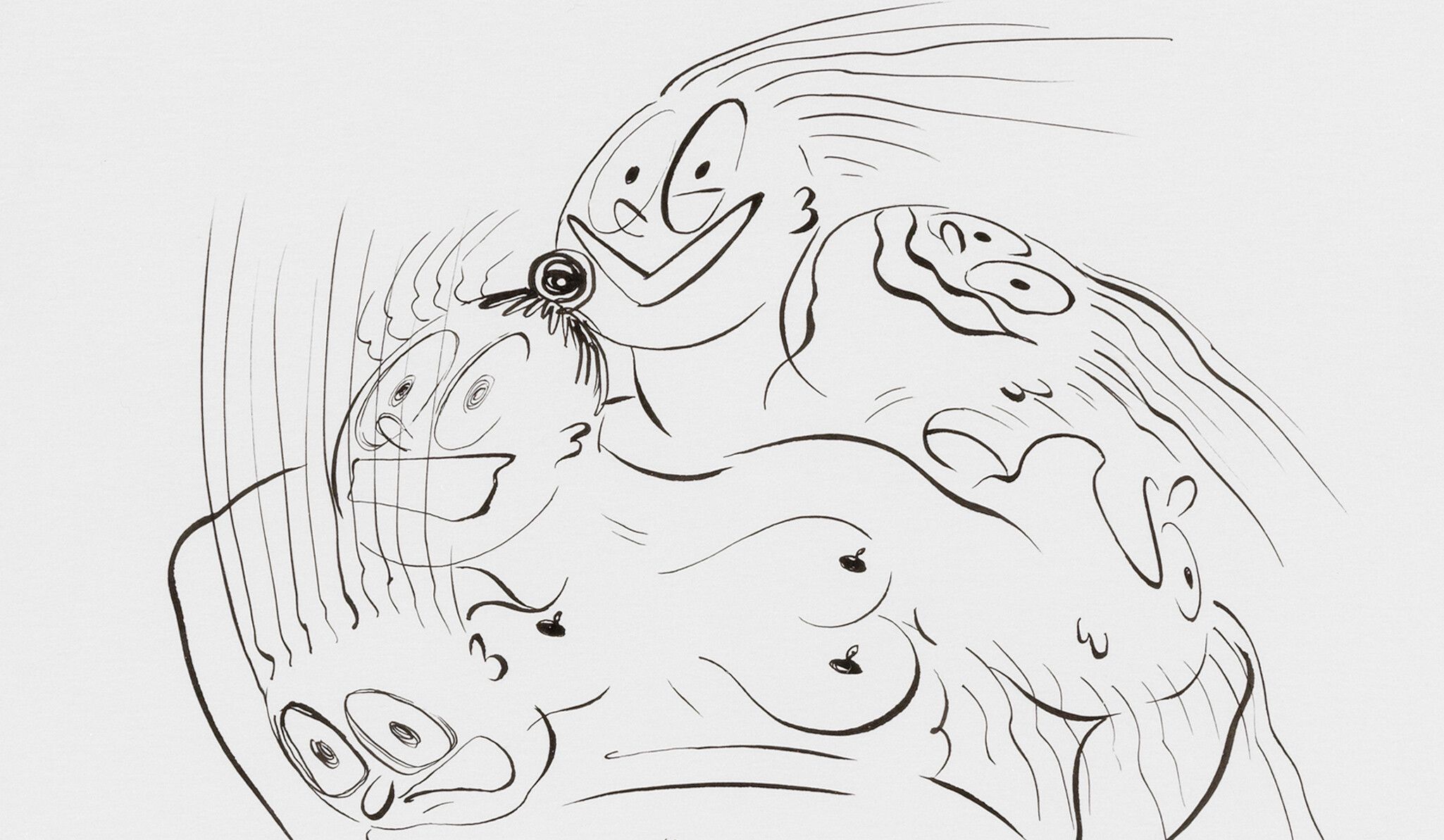 A detail from a drawing by Ebecho Muslimova titled Fatebe Mood Rattle, dated 2021.