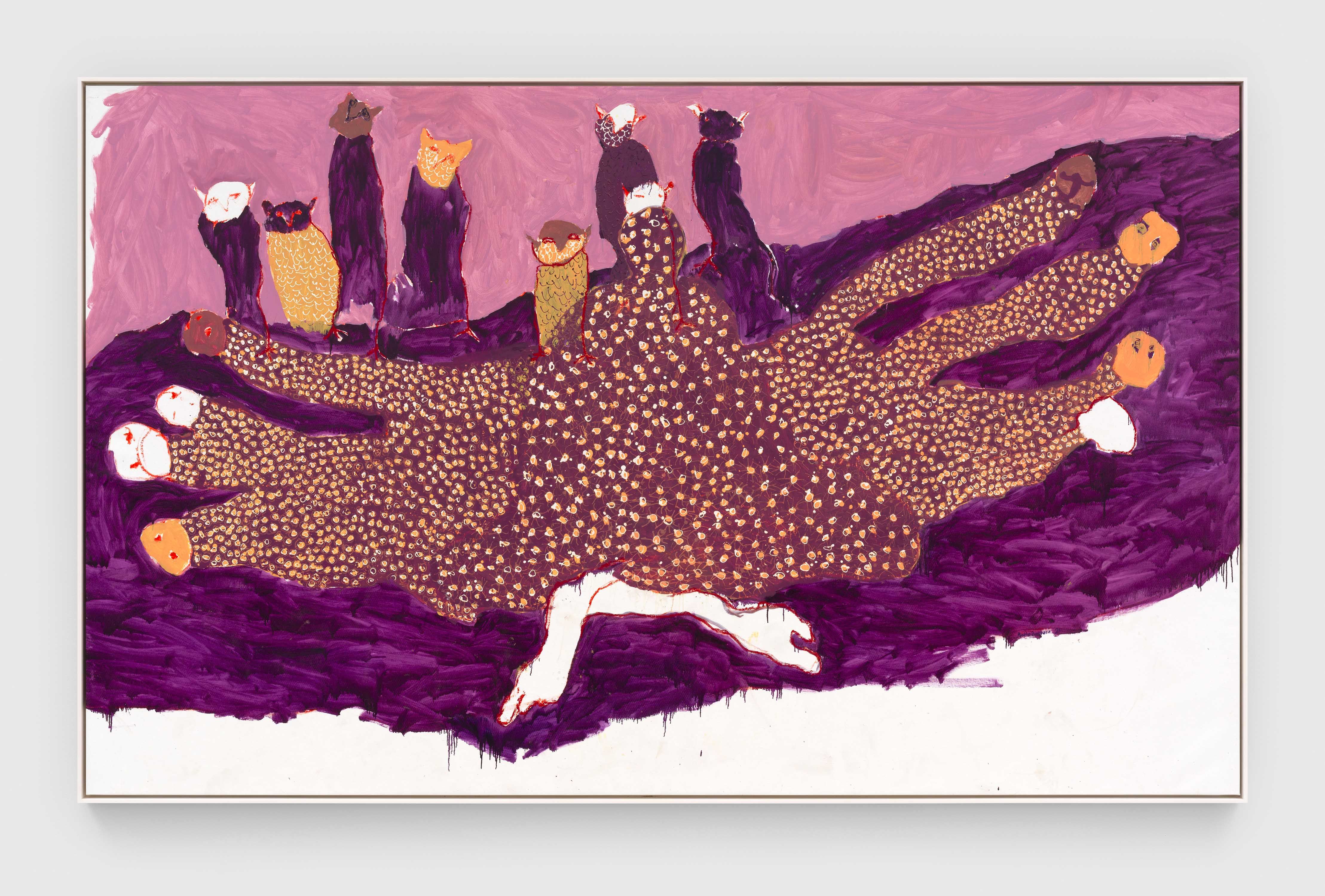 An oil based printing ink and oil bar on linen artwork by Portia Zvavahera, titled Zvandaona, dated 2021.