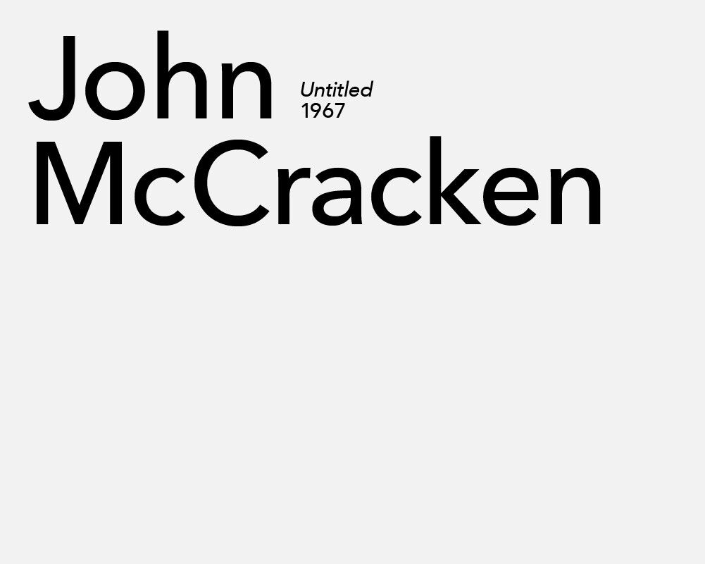 A graphic title card for artist John McCracken