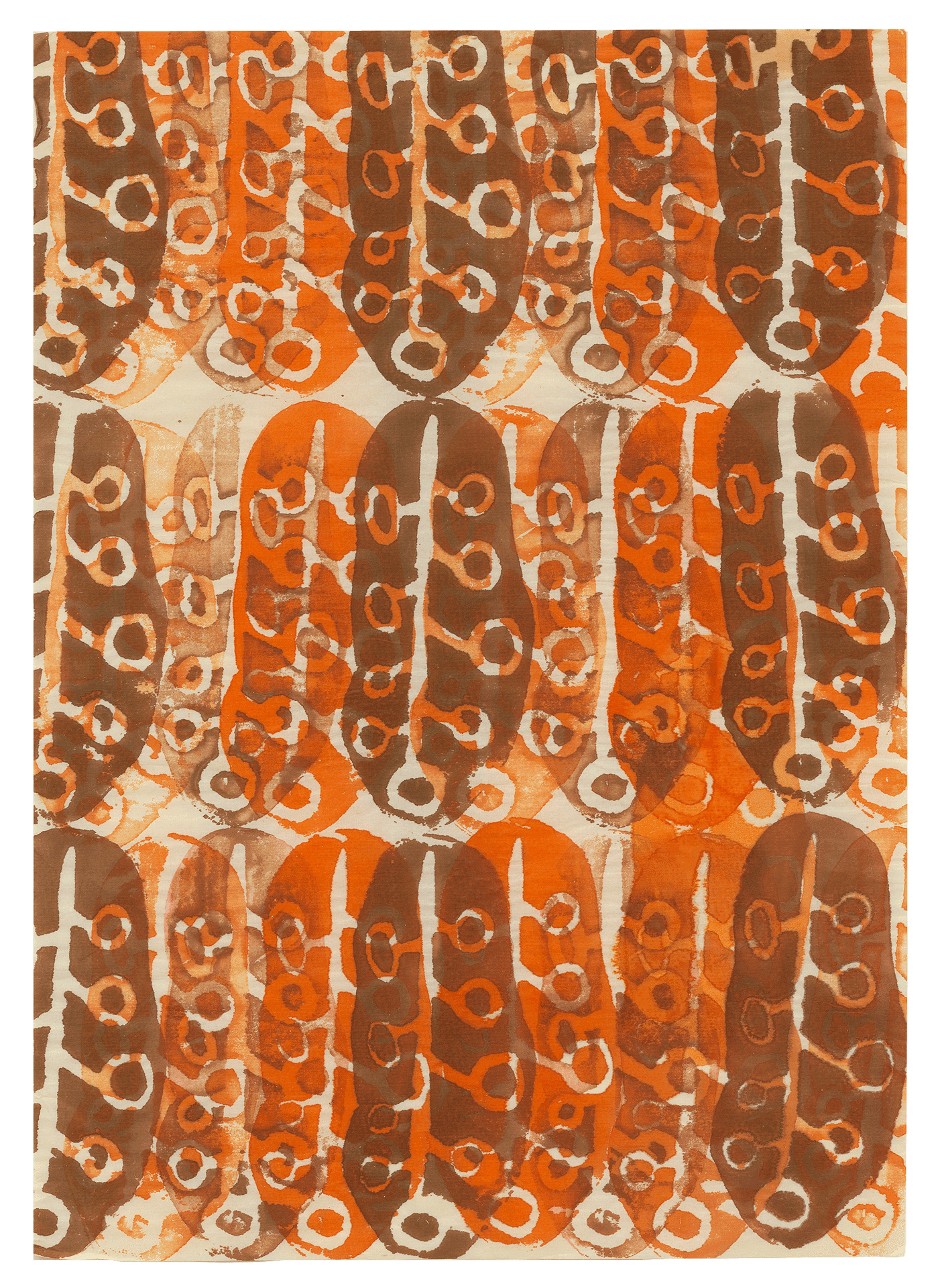 A work on paper by Ruth Asawa, titled Untitled (SF.045B, Potato Print Branches[Brown/Orange]), dated 1951 to 1952.