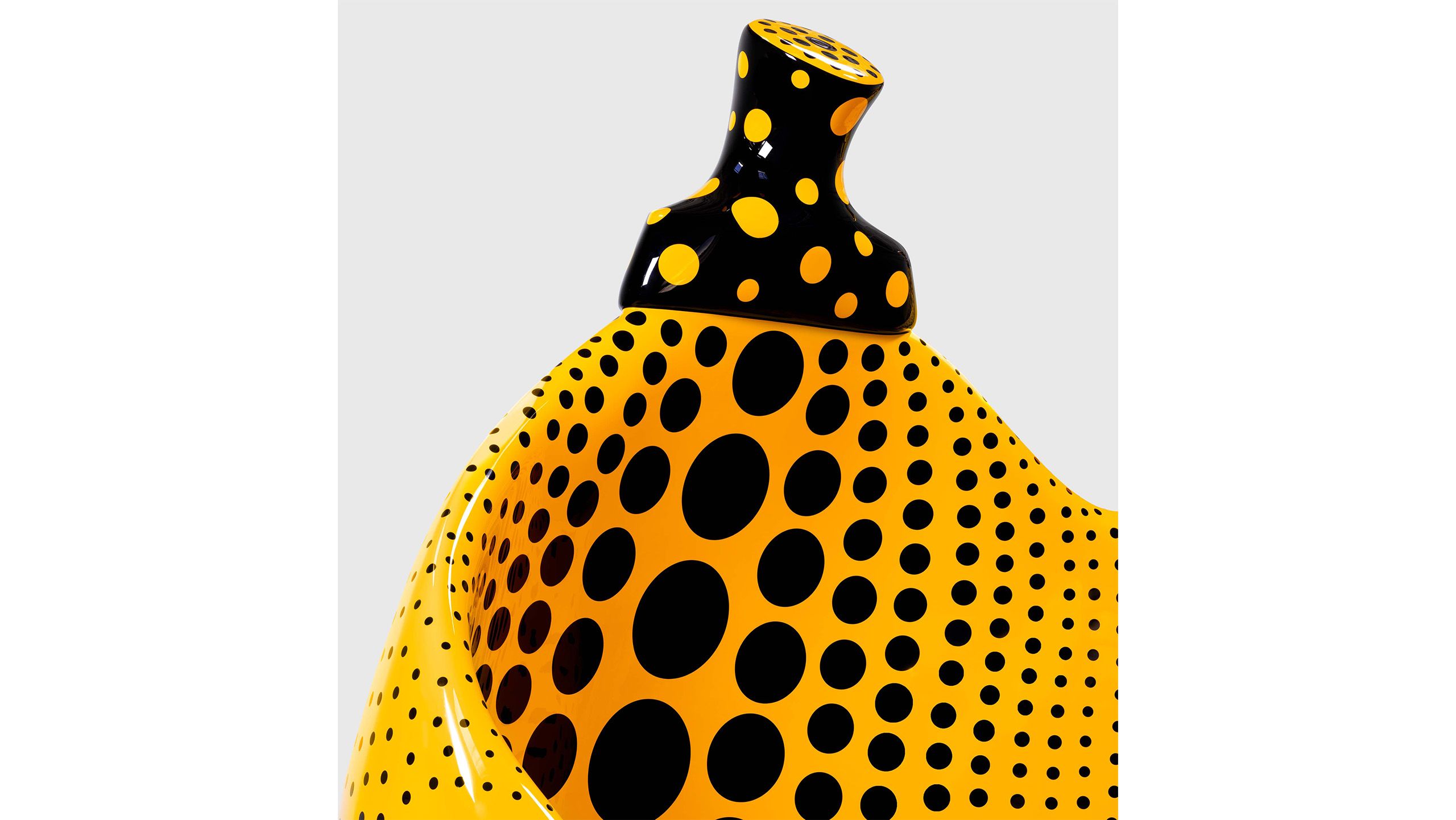 Detail of a work by Yayoi Kusama, titled "Aspiring to Pumpkin’s Love, the Love in My Heart," dated 2023