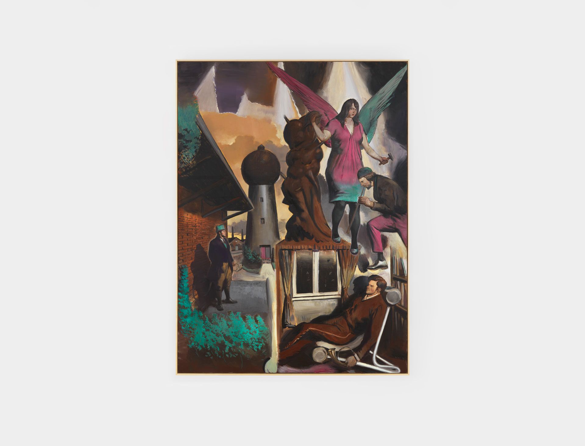 A painting by Neo Rauch, titled Der Türmer, translated as The Bailiff, dated 2017.
