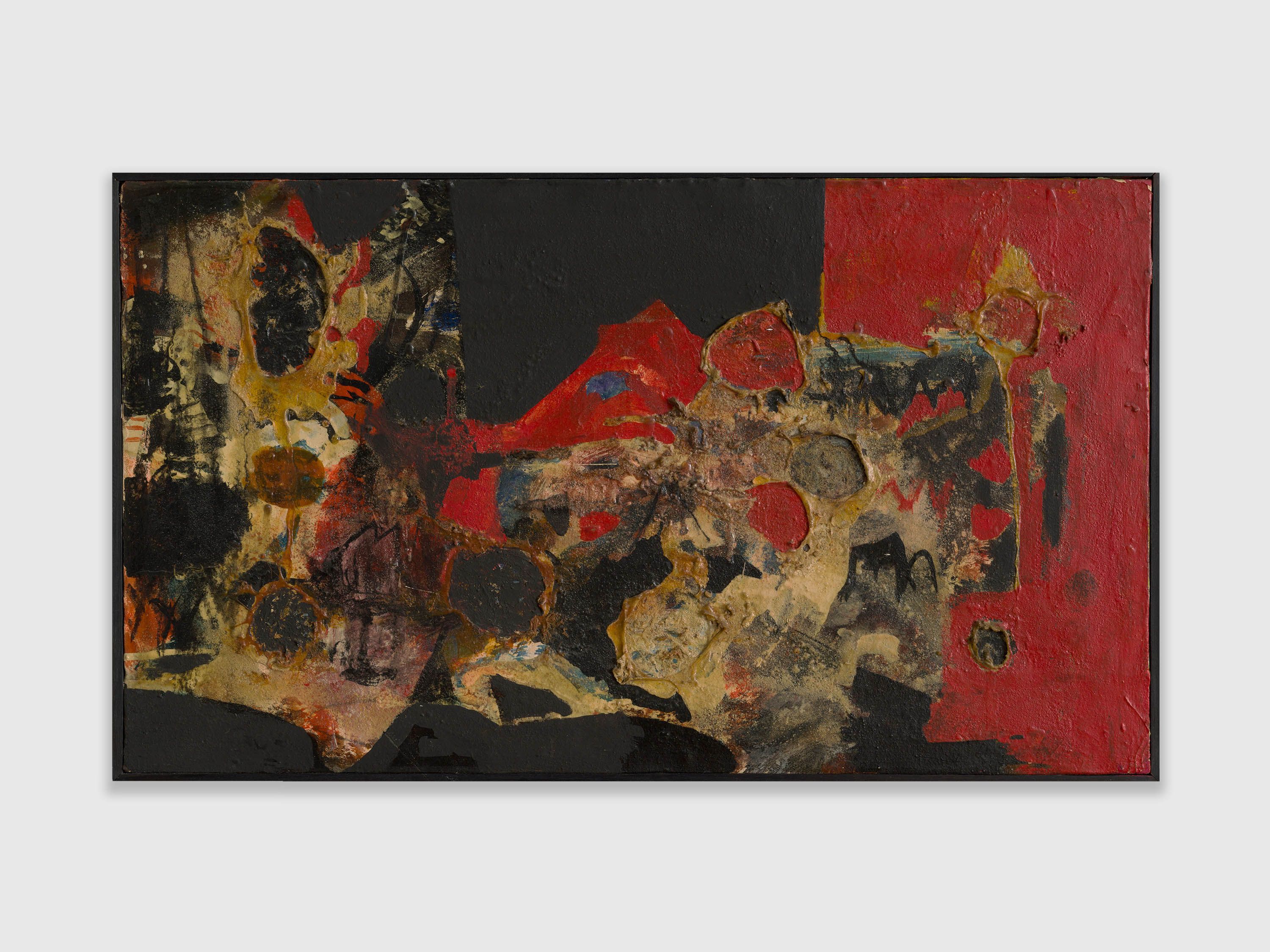 A painting by Alberto Burri, titled Rosso Nero, dated 1952.
