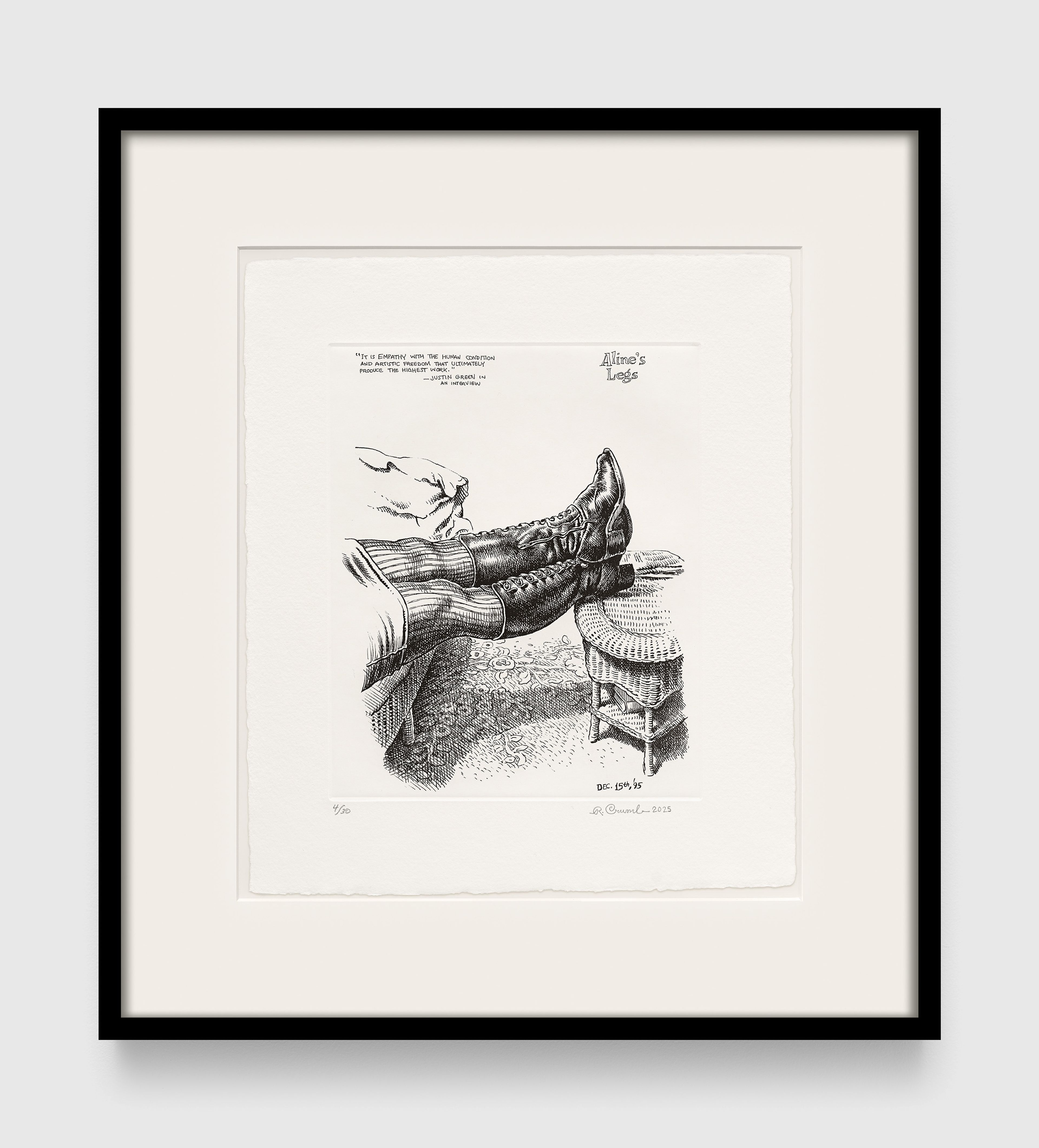 A work on paper by R. Crumb, titled Aline's Legs, dated 2025.