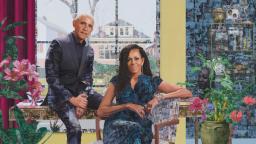 A color painting of Barack and Michelle Obama by Njideka Akunyili Crosby, dated 2026.
