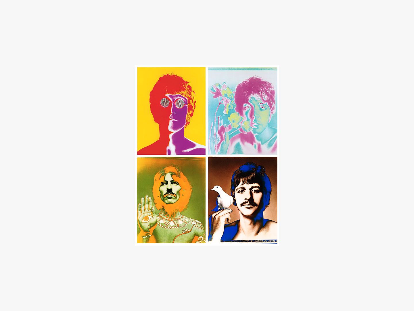 A photograph by Richard Avedon, titled John Lennon, Paul McCartney, George Harrison and Ringo Starr, musicians, dated 1967