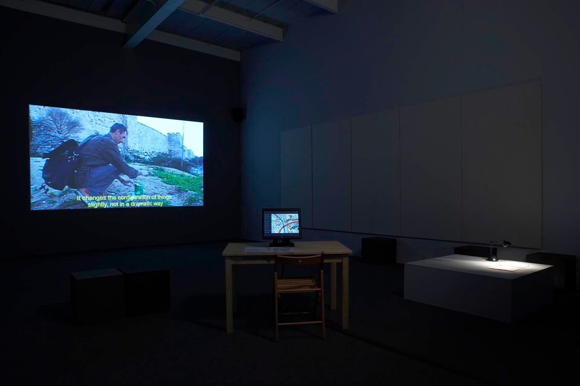 Installation view of the exhibition Francis Alÿs: SOMETIMES DOING SOMETHING POETIC CAN BECOME POLITICAL AND SOMETIMES DOING SOMETHING POLITICAL CAN BECOME POETIC, at David Zwirner in New York, dated 2007. 