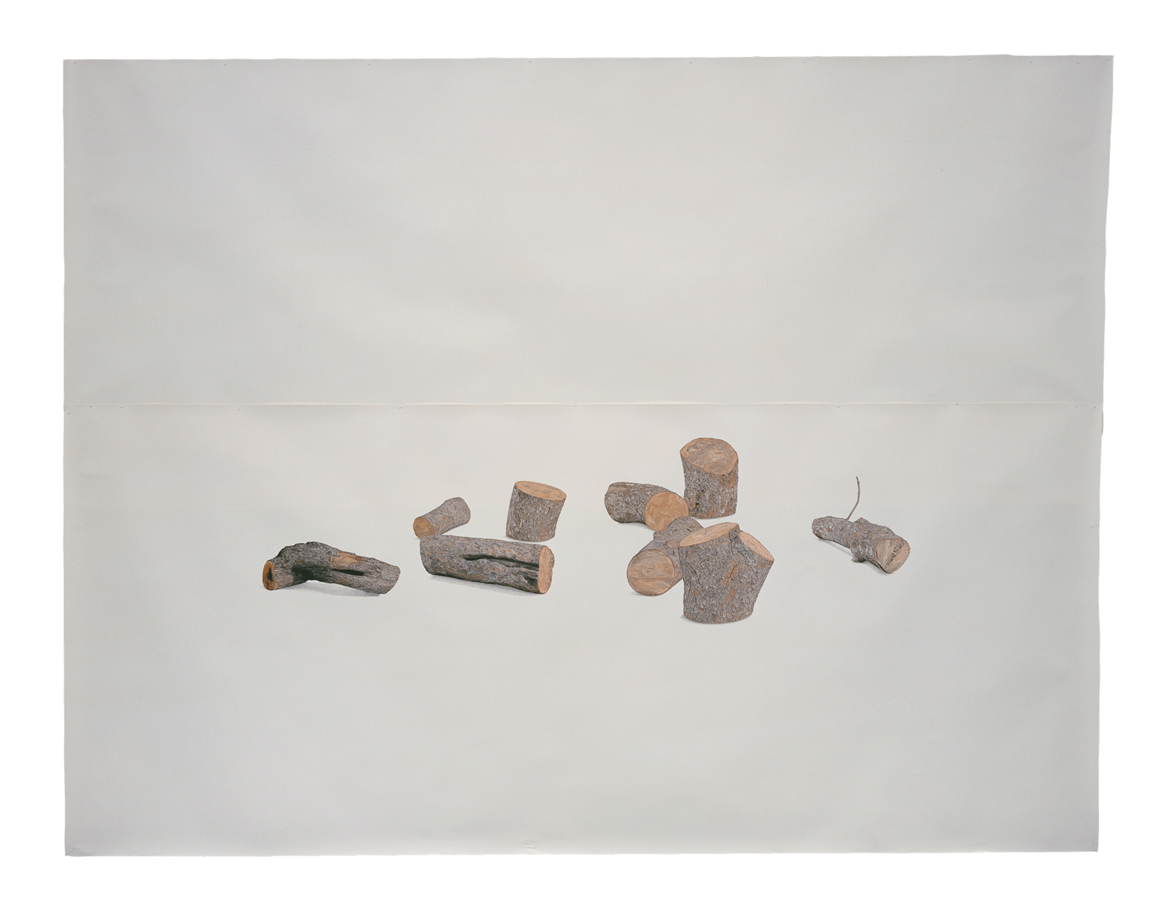 An oil, wax, and collage work on paper by Toba Khedoori, titled Untitled (Logs), dated 2006.