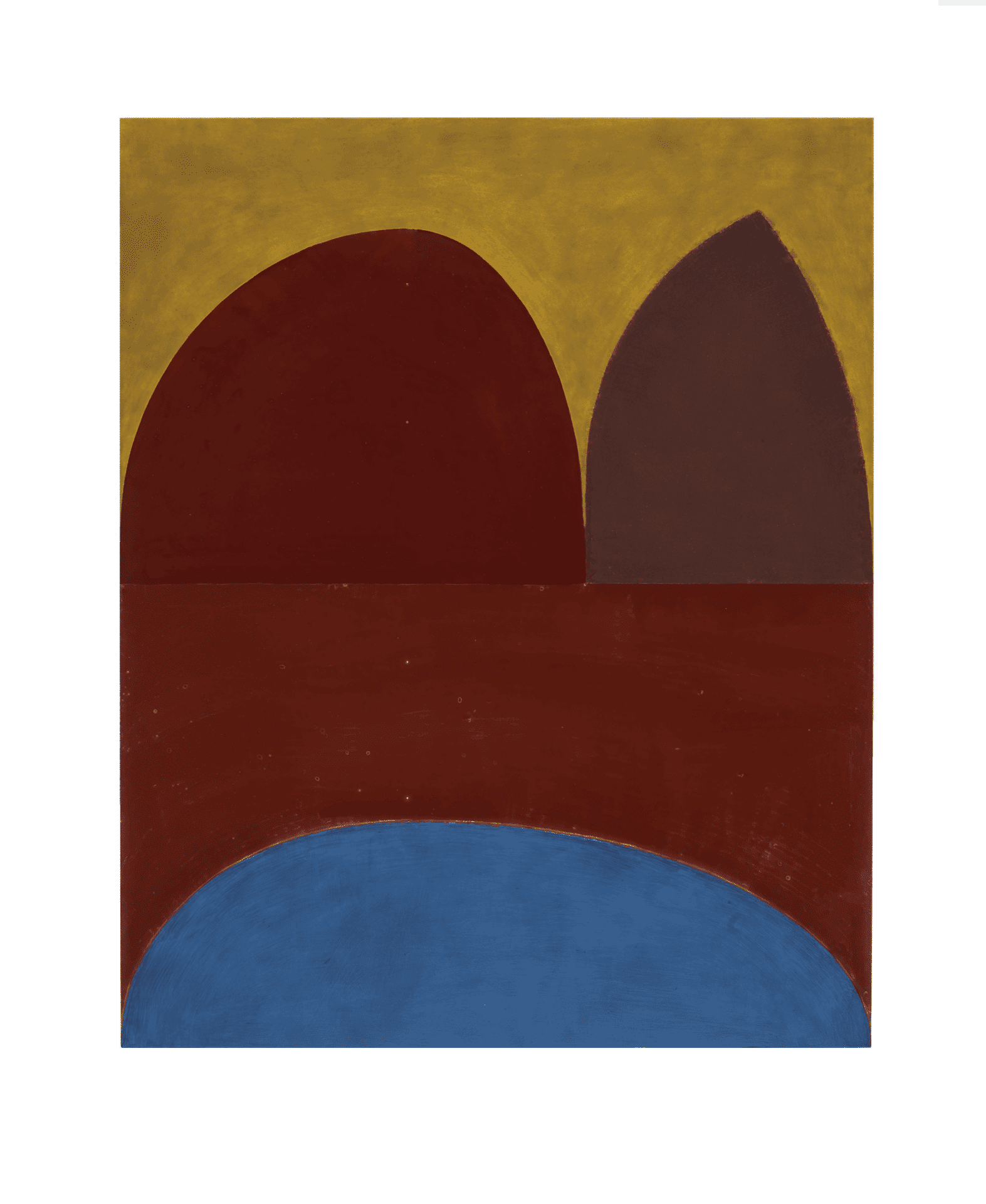 A painting by Suzan Frecon, titled dark red cathedral (tre), dated 2014.