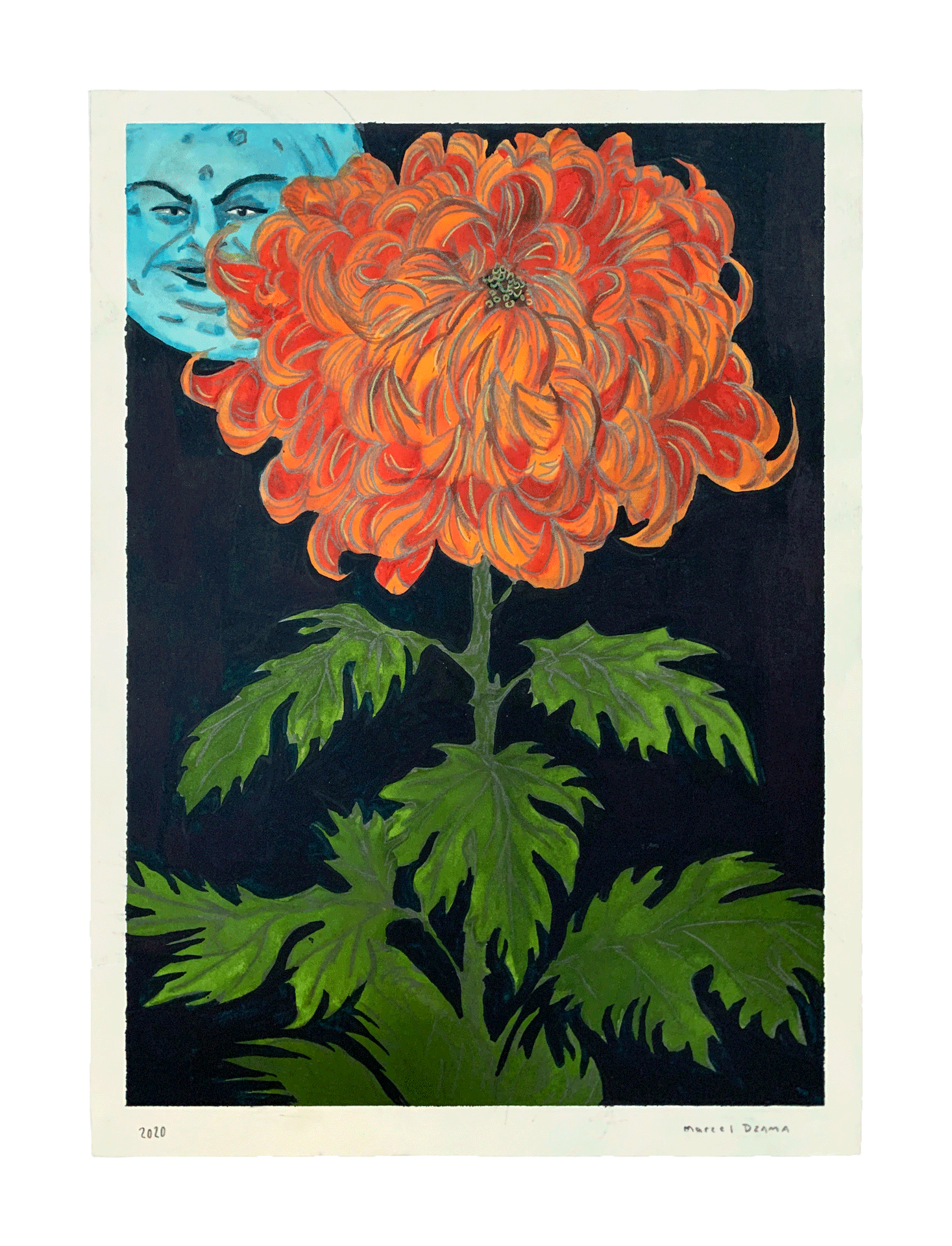 A work on paper by Marcel Dzama titled I know a flower of evil, dated 2020.