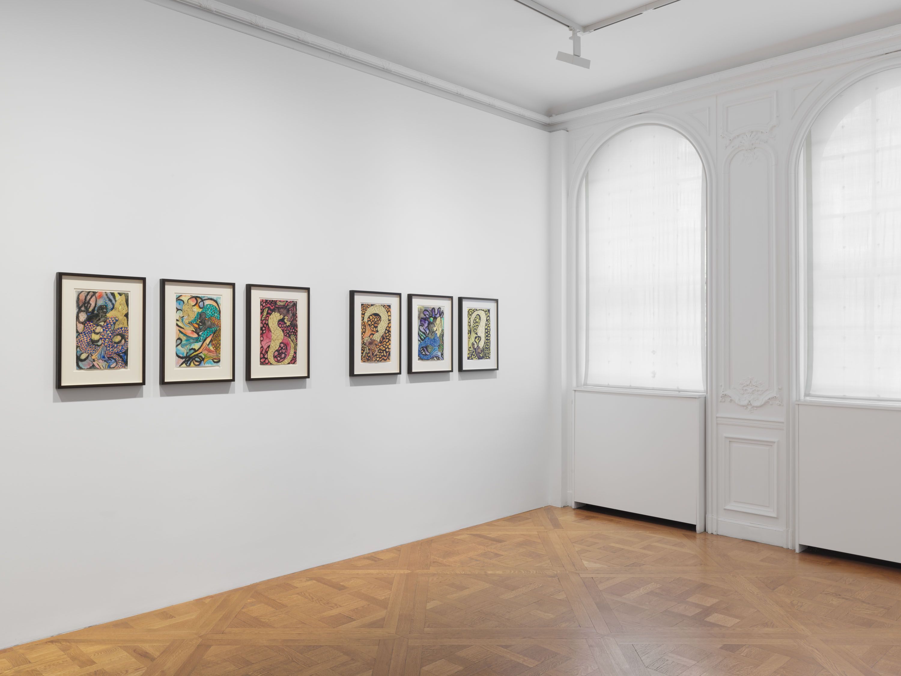 Installation view, Chris Ofili: Dangerous Liaisons, David Zwirner, New York, 2019