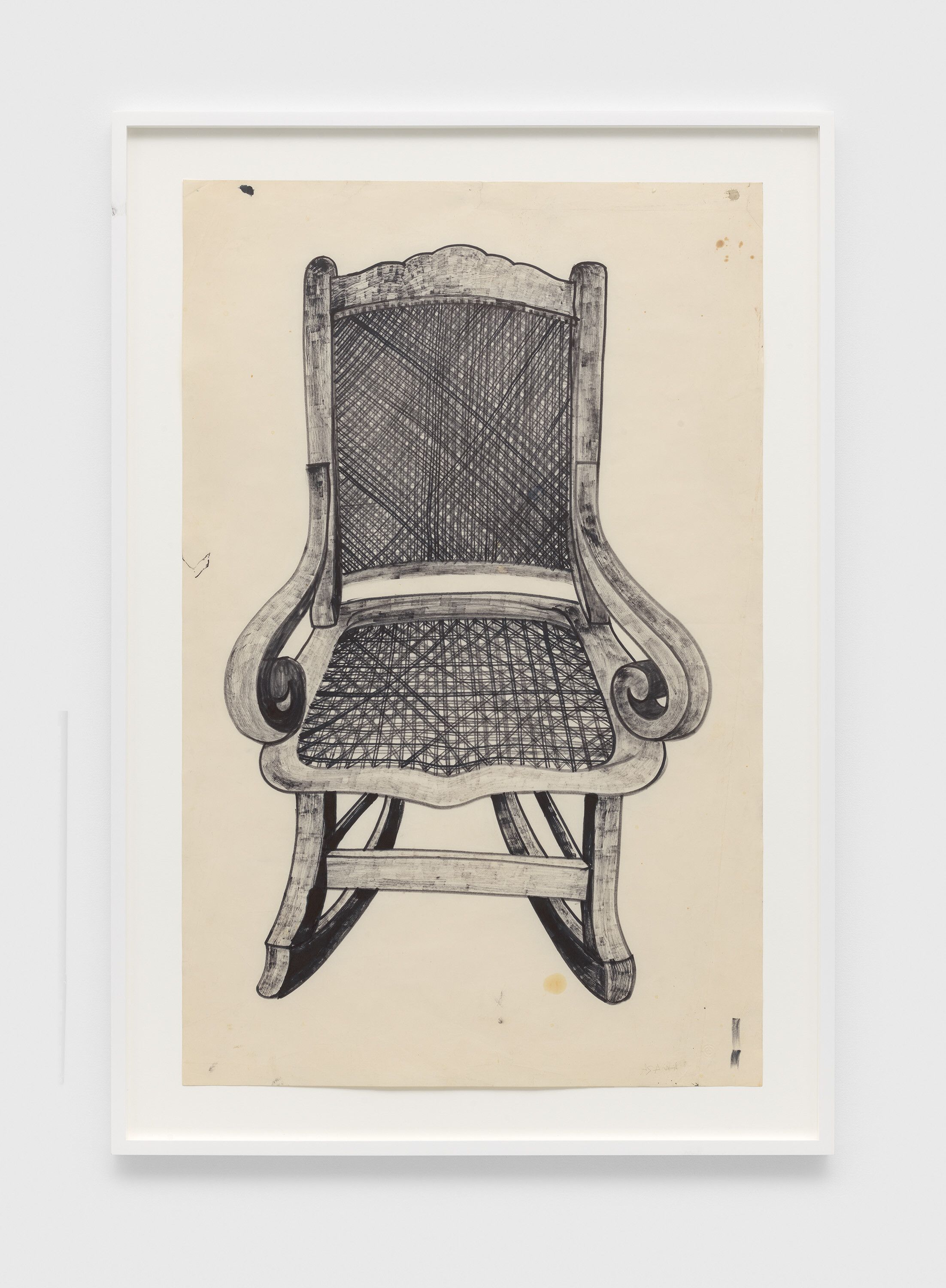A pen and black ink on paper artwork by Ruth Asawa, titled Untitled (MI.123, Rocking Chair), circa 1968.