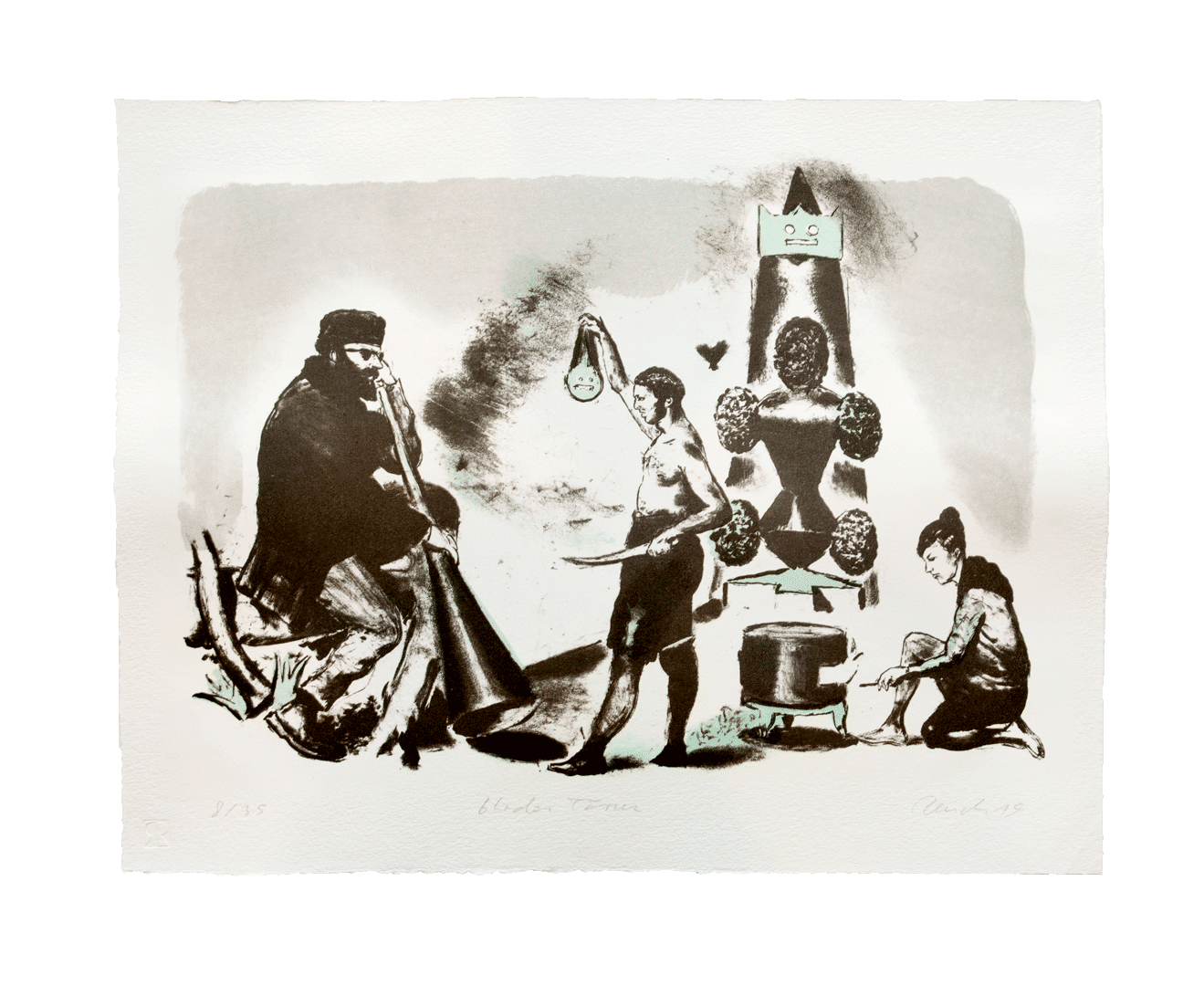 A print by Neo Rauch titled blinder Türmer, dated 2019