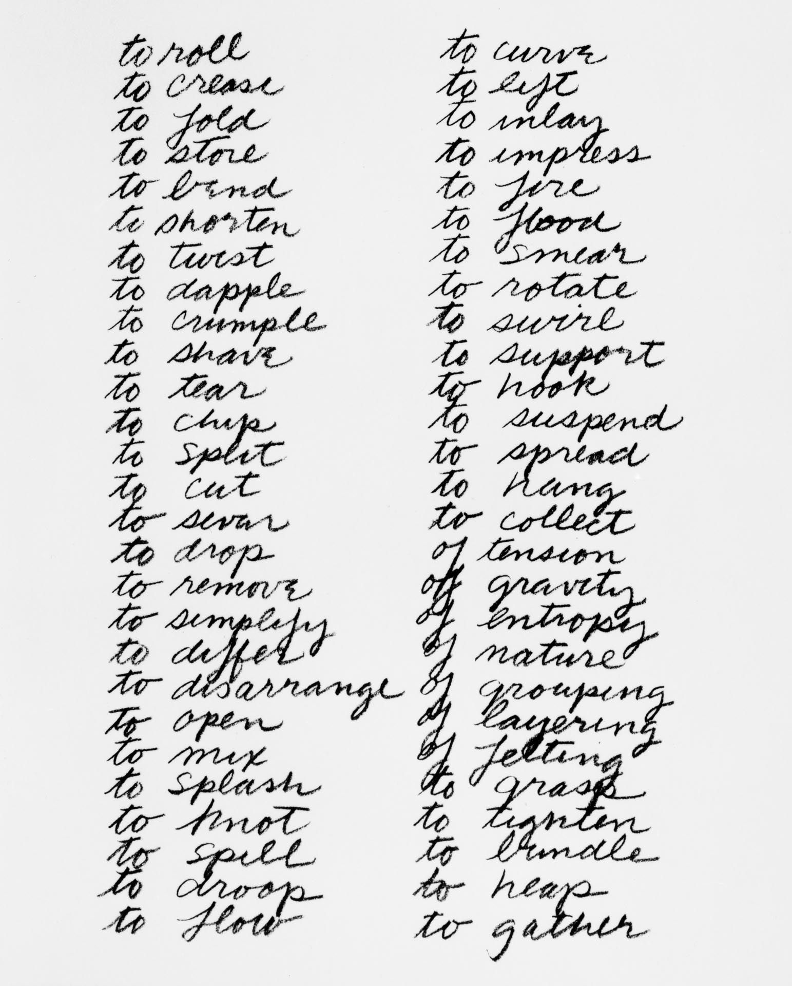 A work on paper by Richard Serra, titled Verb List, dated 1967.