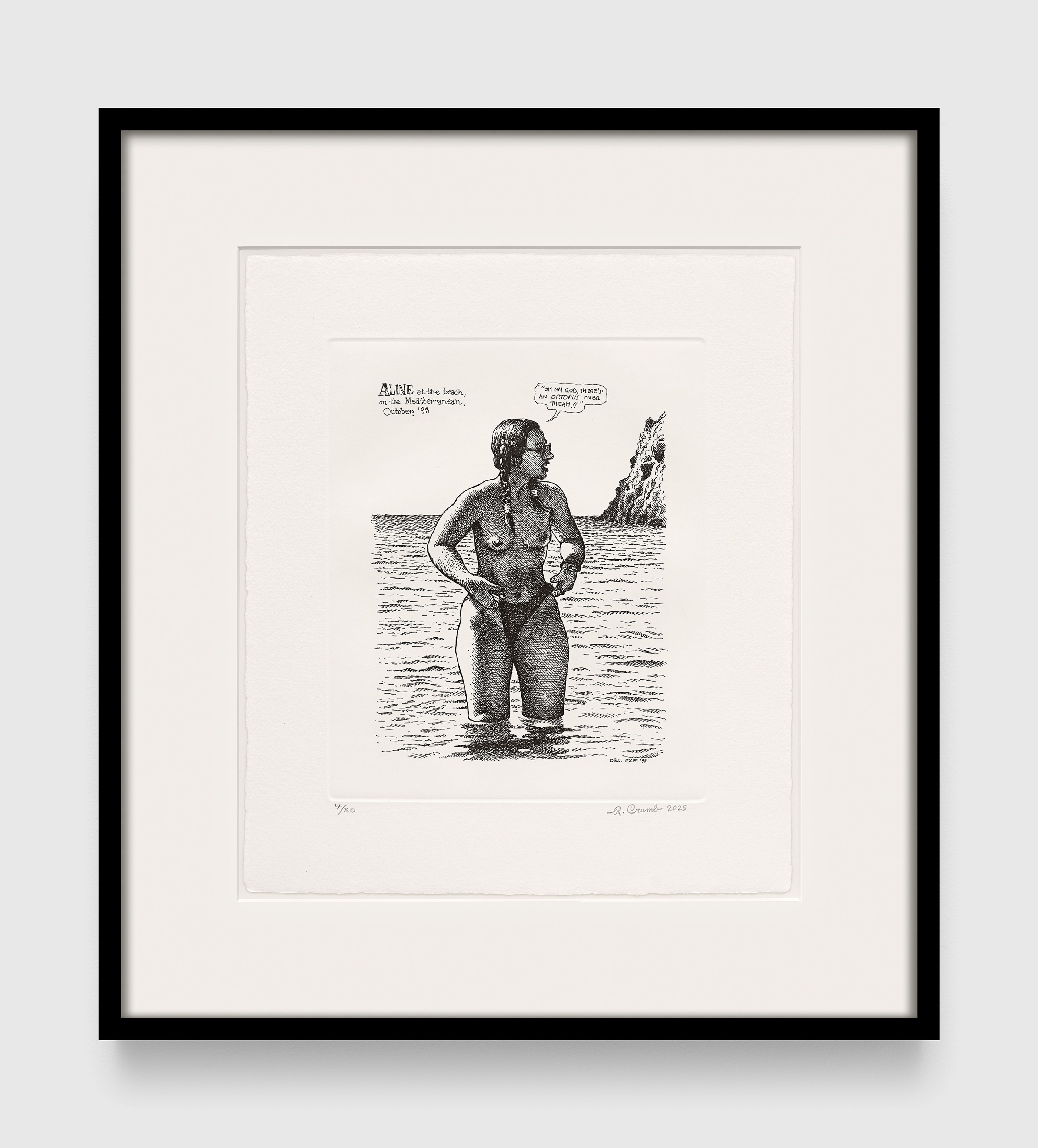 A work on paper by R. Crumb, titled Aline (At The Beach), dated 2025.