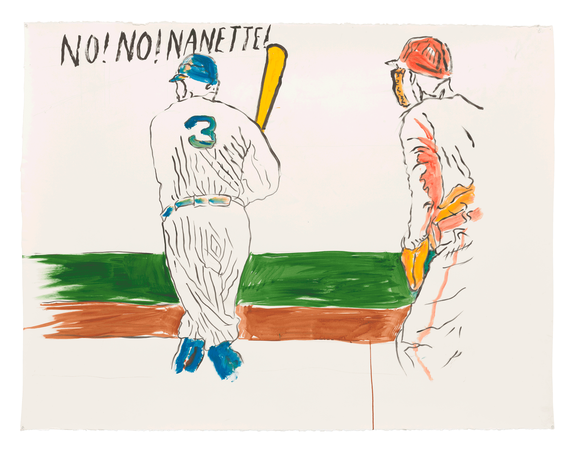 A work on paper by Raymond Pettibon titled No Title (No! No! Nanette!) dated 2019
