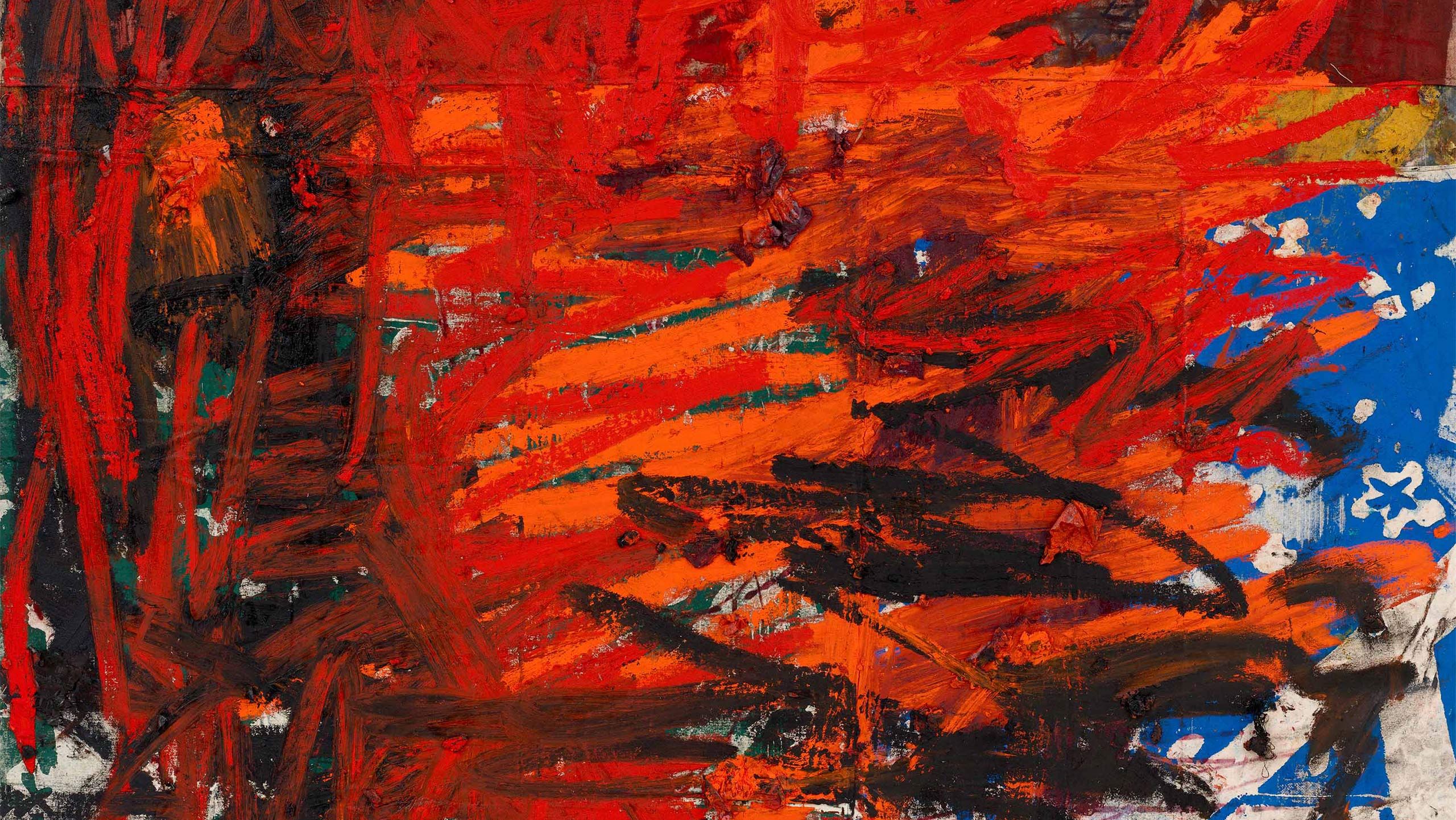 A painting by Oscar Murillo titled manifestation, dated 2020-2022