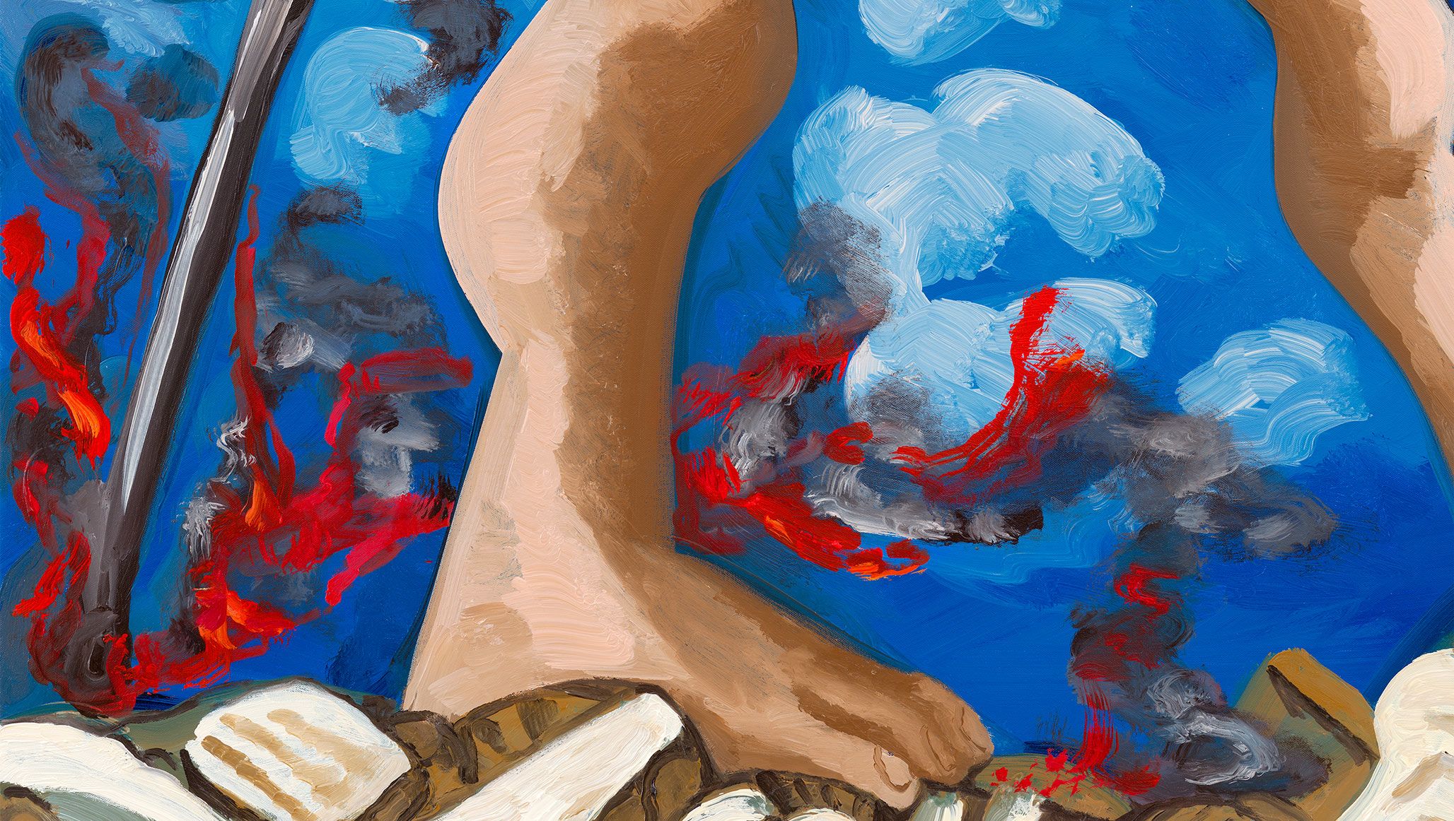 A detail from a painting by Dana Schutz, titledThe Meeting, dated 2021.