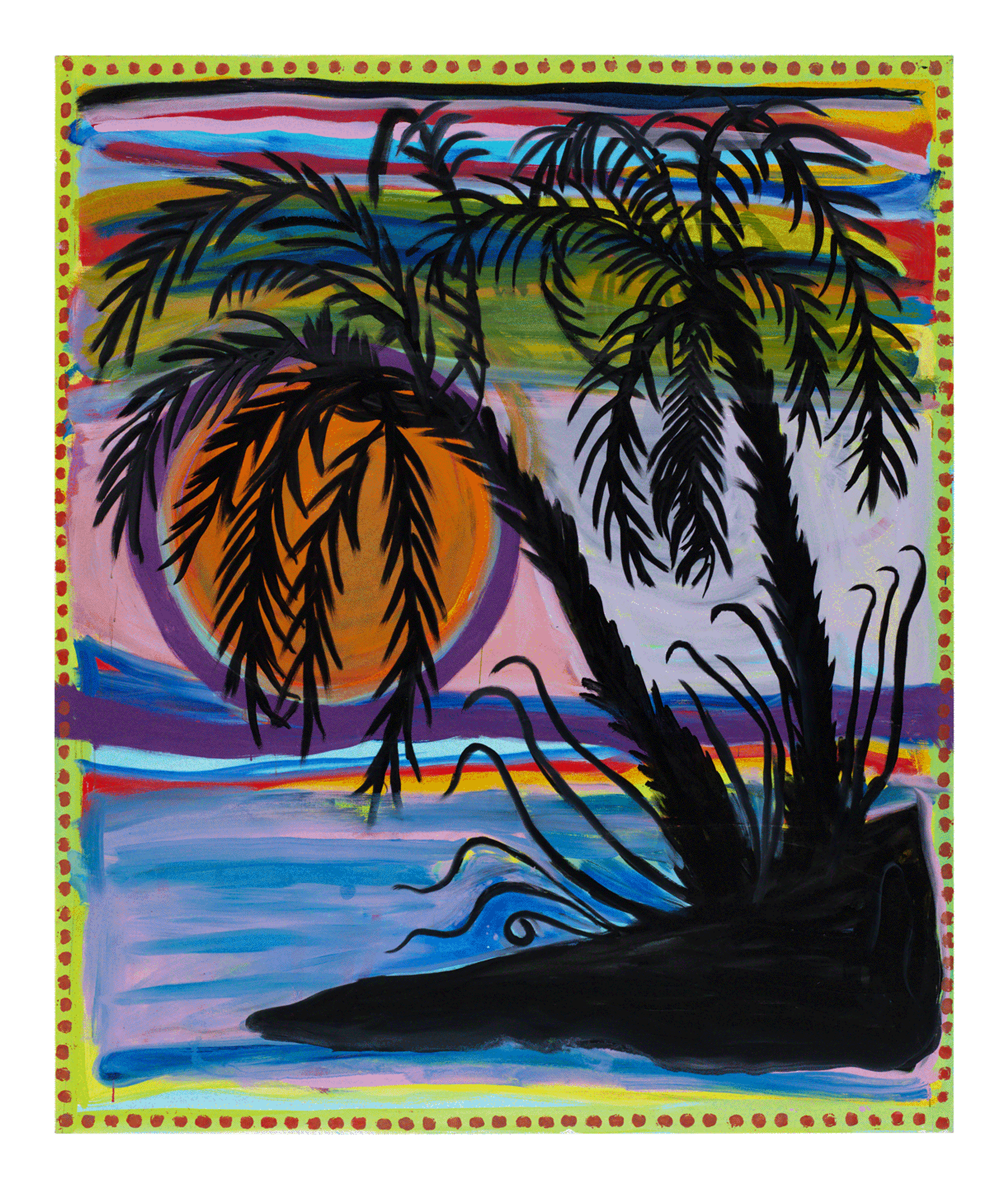 An oil painting on linen by Josh Smith, titled Palms #2, dated 2019.