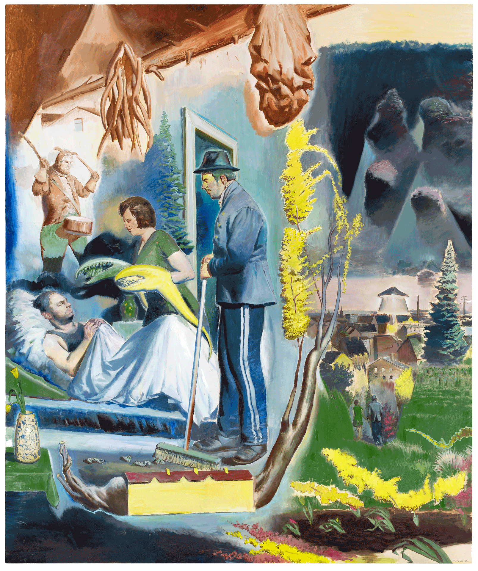 A painting by Neo Rauch, titled Huter der Nacht, dated 2014.