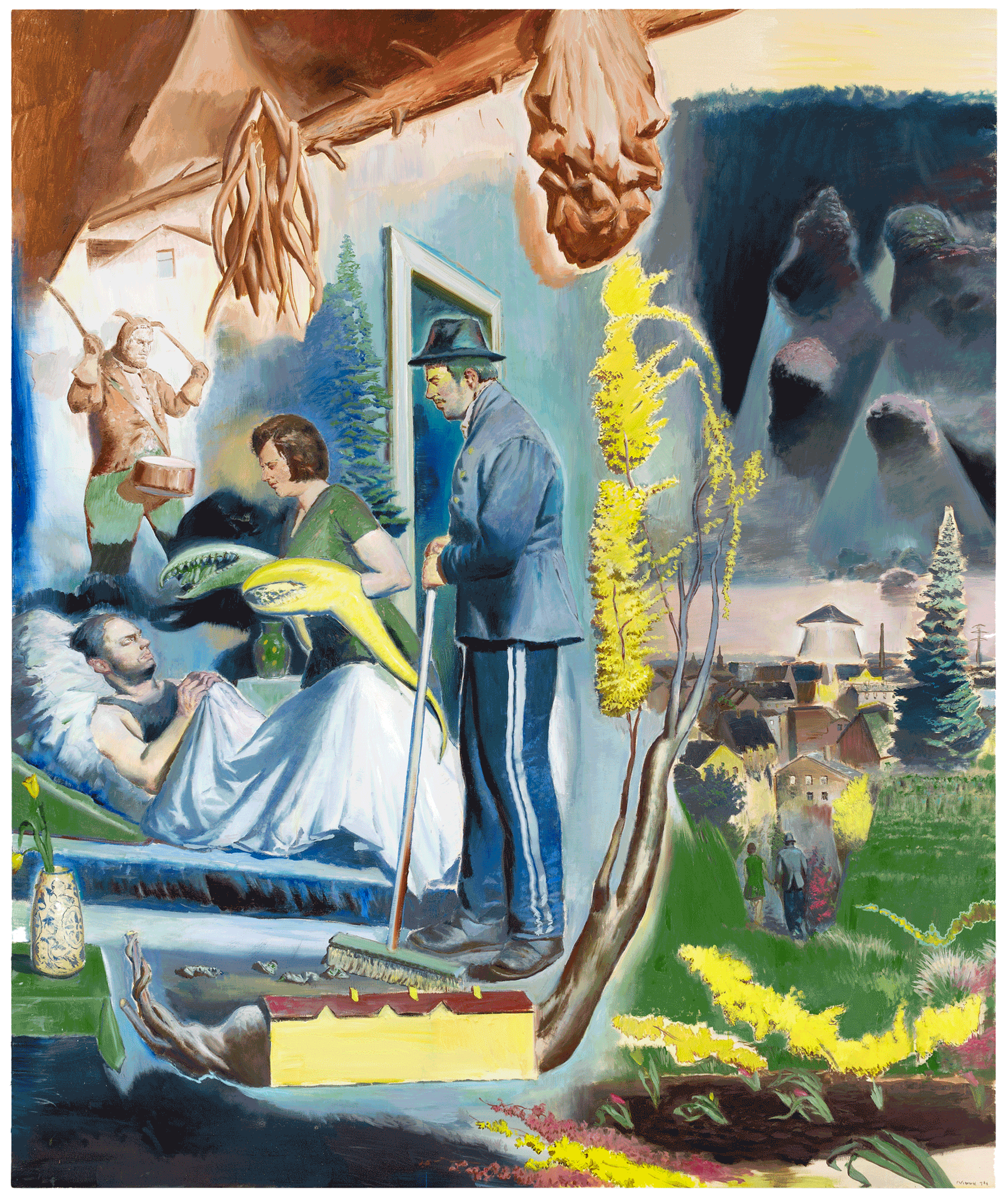 A painting by Neo Rauch, titled Huter der Nacht, dated 2014.